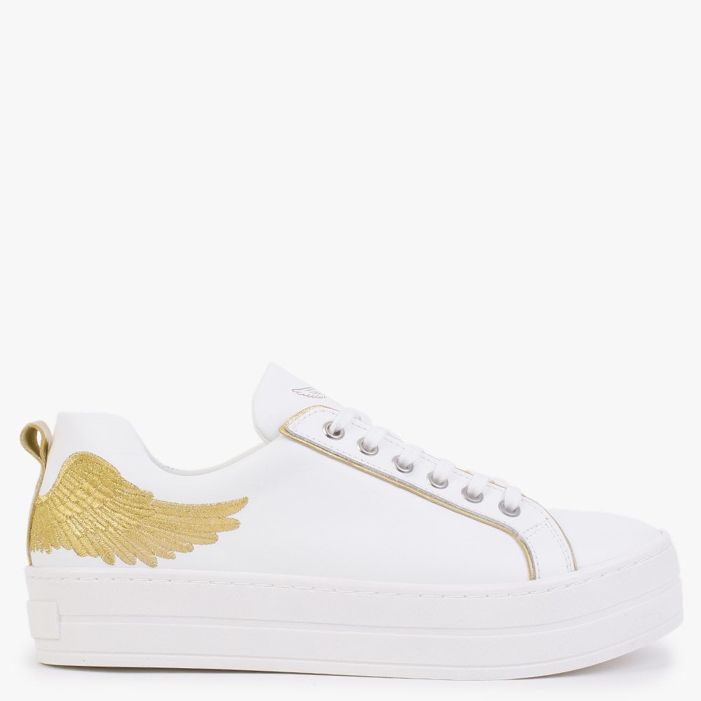 Image of Marte Women's Angels Ii Gold Leather Flatform Trainers In Gold, White