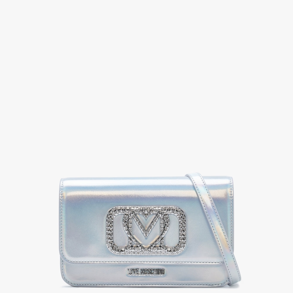 Image of Love Moschino Women's Diamond Rush Argento Holographic Shoulder Bag In Silver