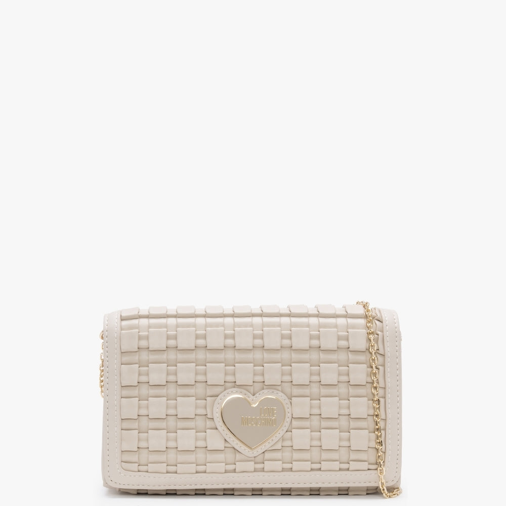 Image of Love Moschino Women's Square Quilt Avorio Shoulder Bag In Beige