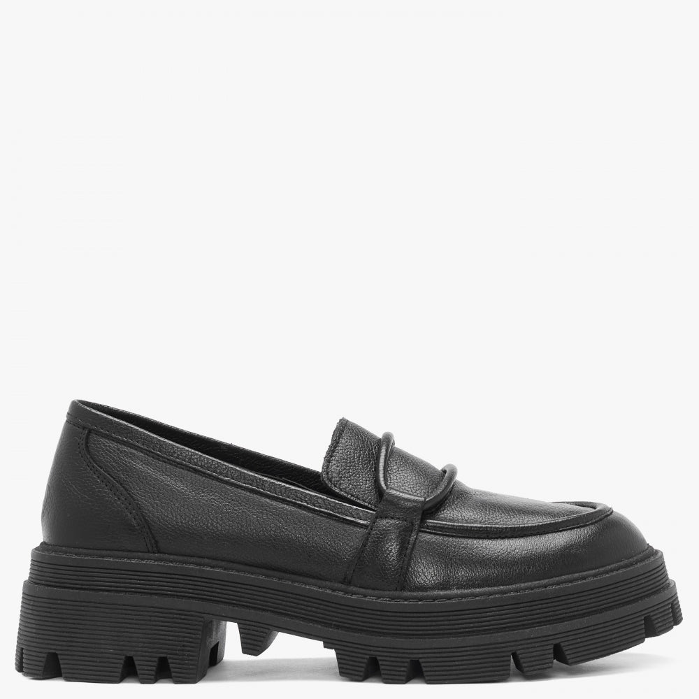 Image of Daniel Women's Vover Black Leather Chunky Loafers In Black