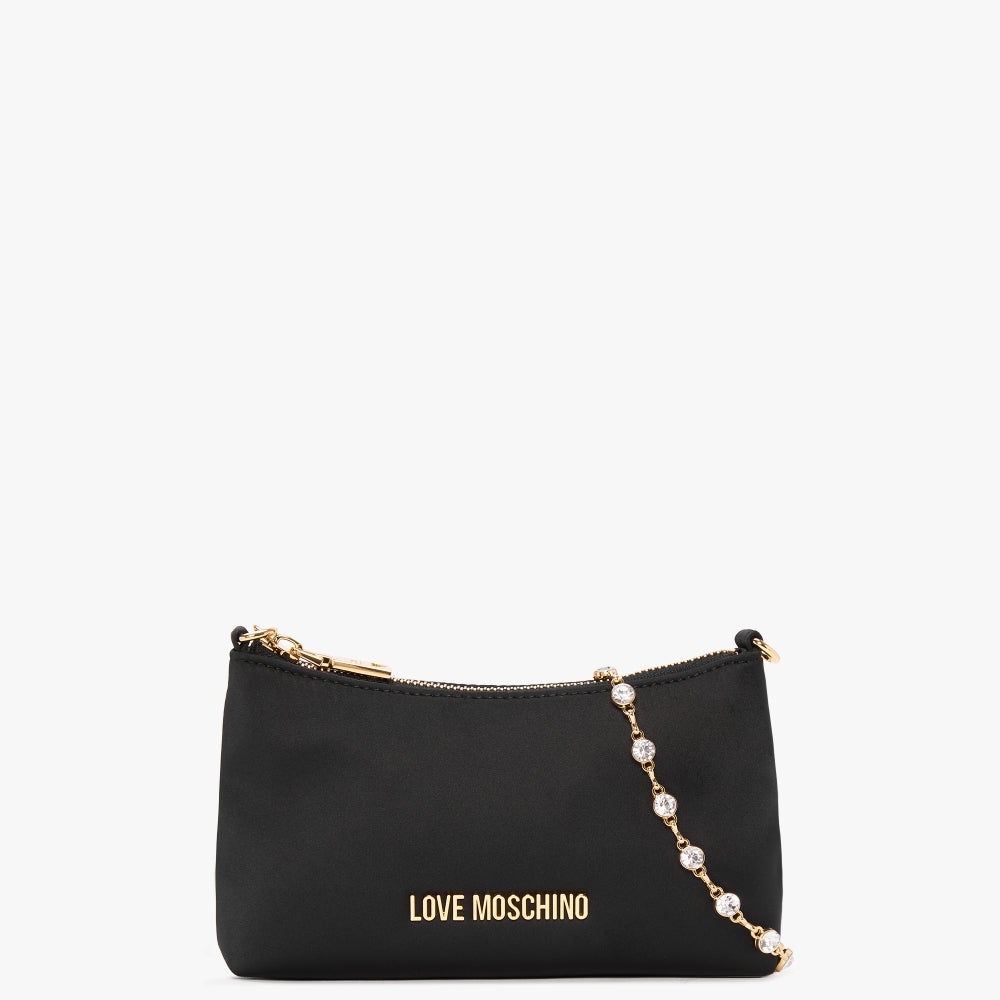 Image of Love Moschino Women's Diamante Strap Black Shoulder Bag In Black