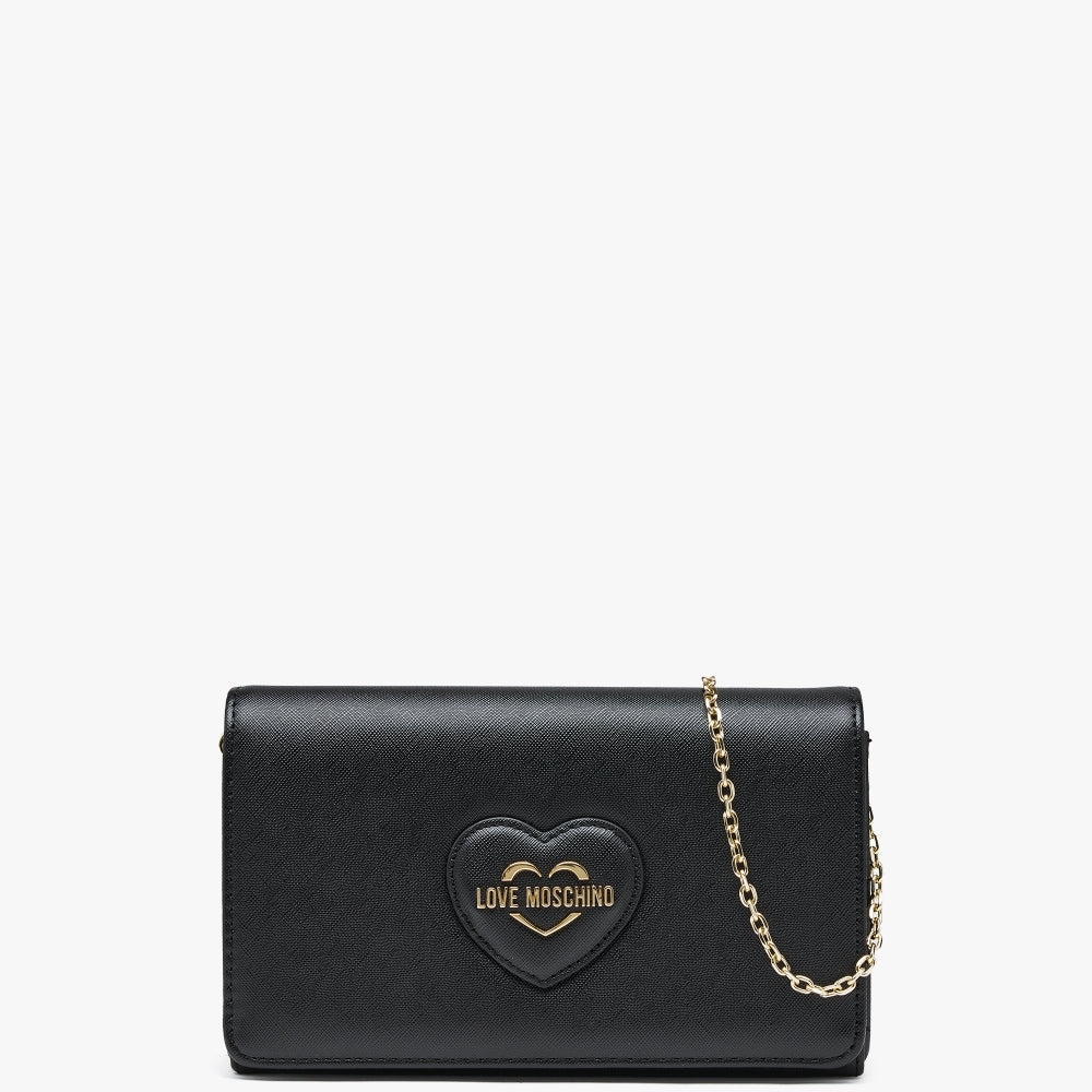 Image of Love Moschino Women's Flapover Black Chain Strap Shoulder Bag In Black