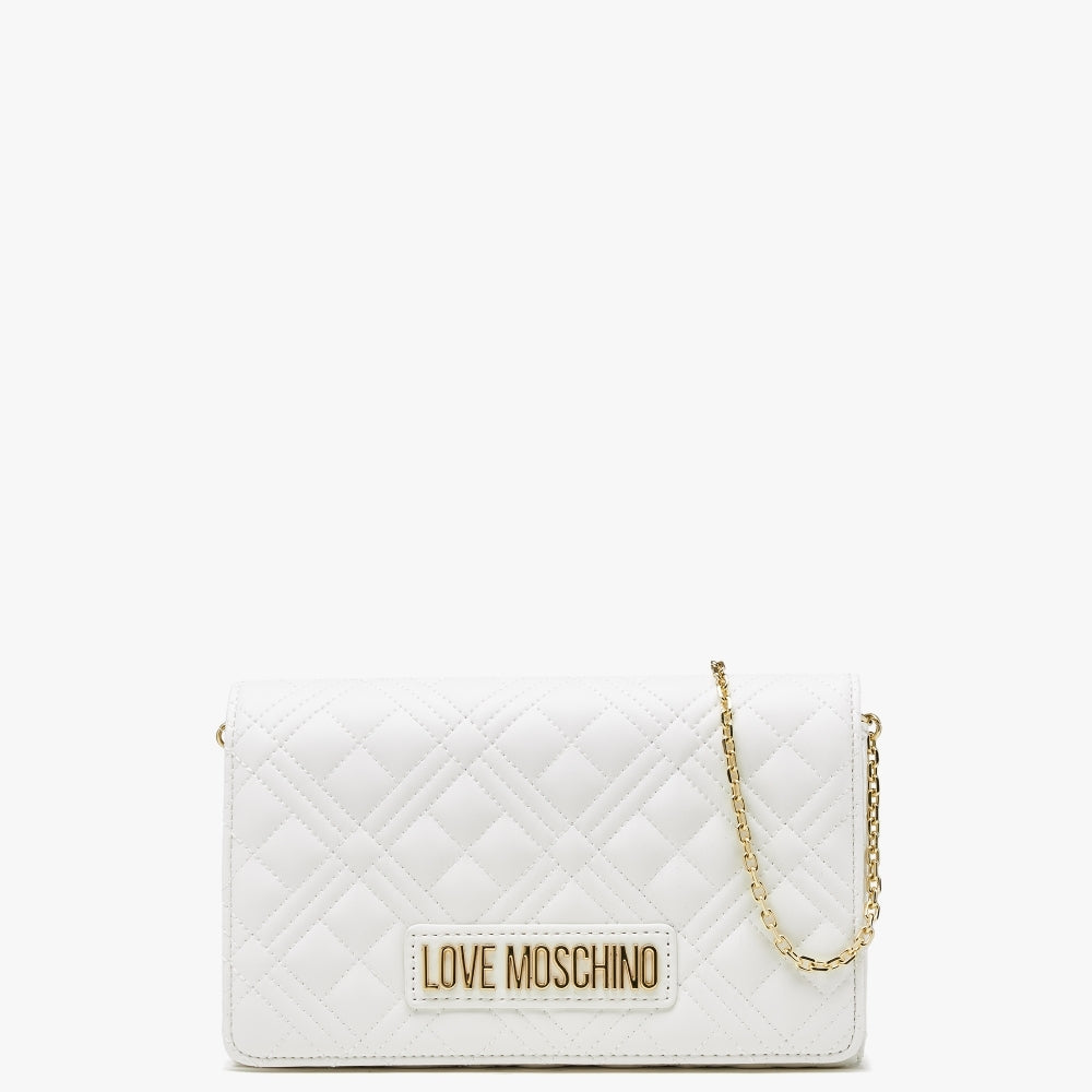 Love Moschino Women's Diamond Quilt Flapover Off White Cross-Body Bag In White