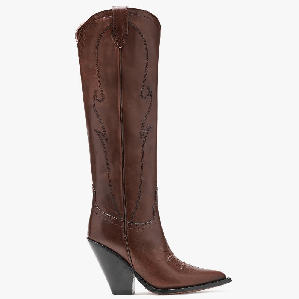 Image of Sonora Women's Rancho Maxi Flower Brown Leather Western Knee Boots In Brown