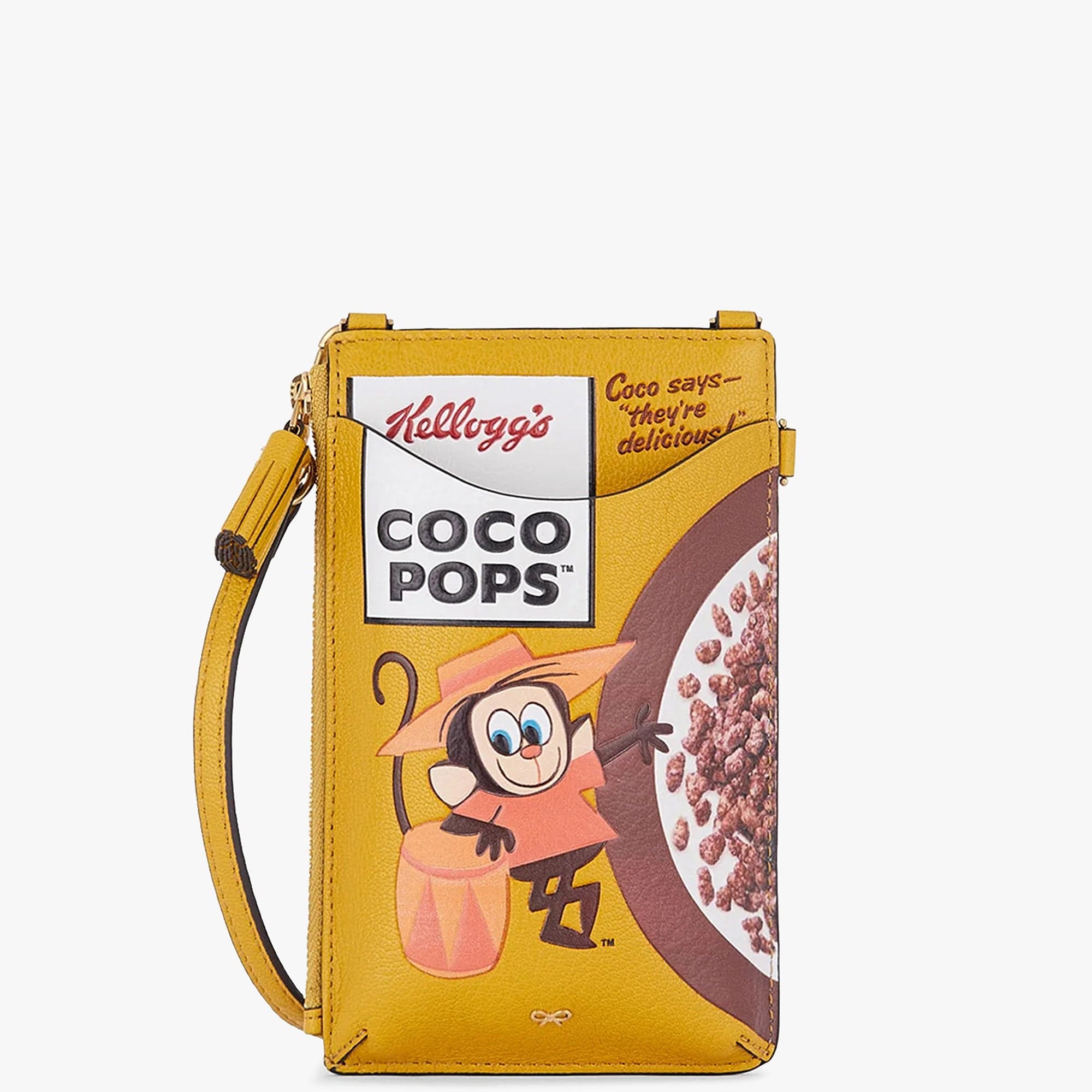 Image of Anya Hindmarch Women's Zip Phone Pouch on Strap Coco Pops Yellow Pouch