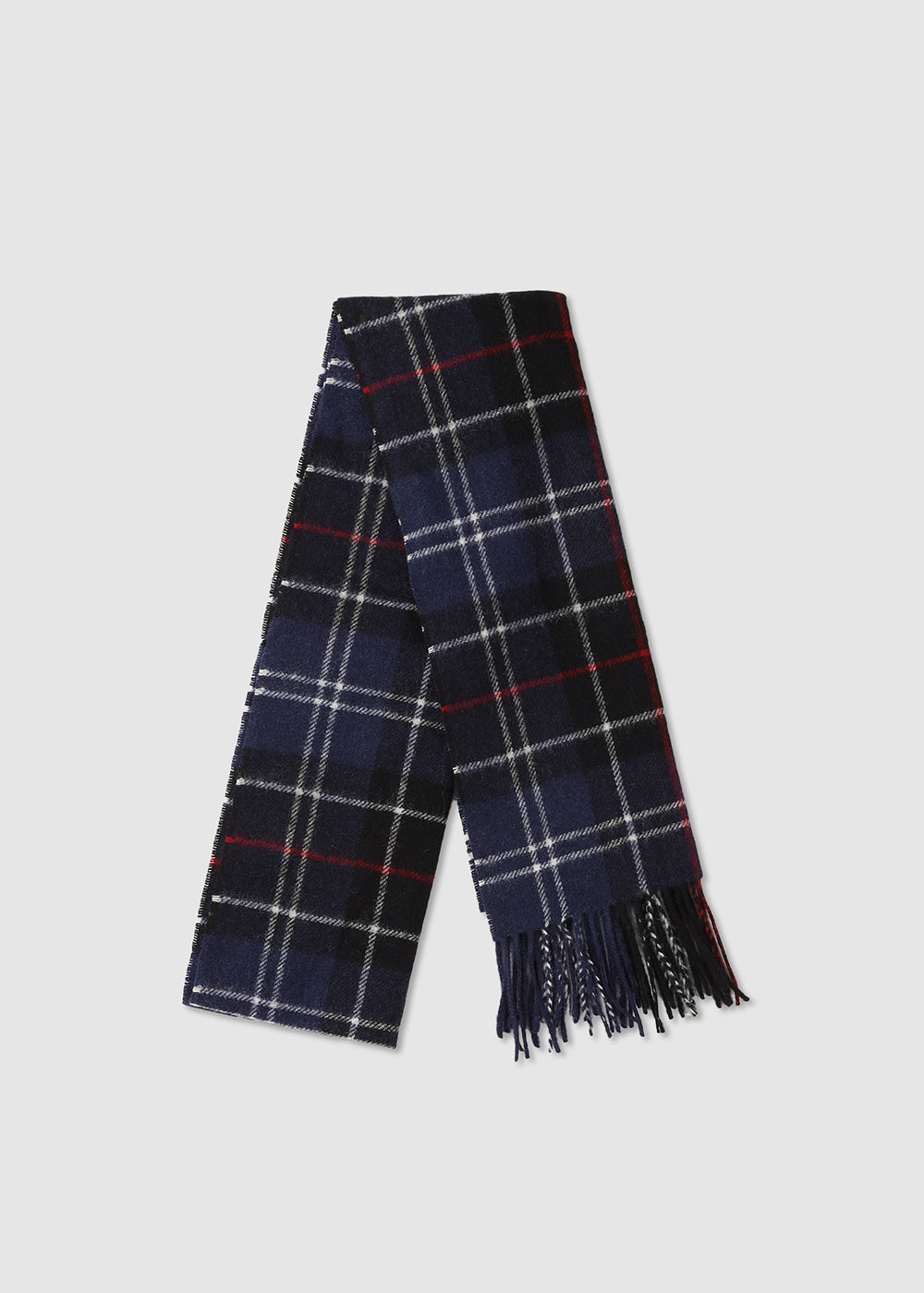 Image of Barbour Mens Tartan Lambswool Scarf In Navy/Red