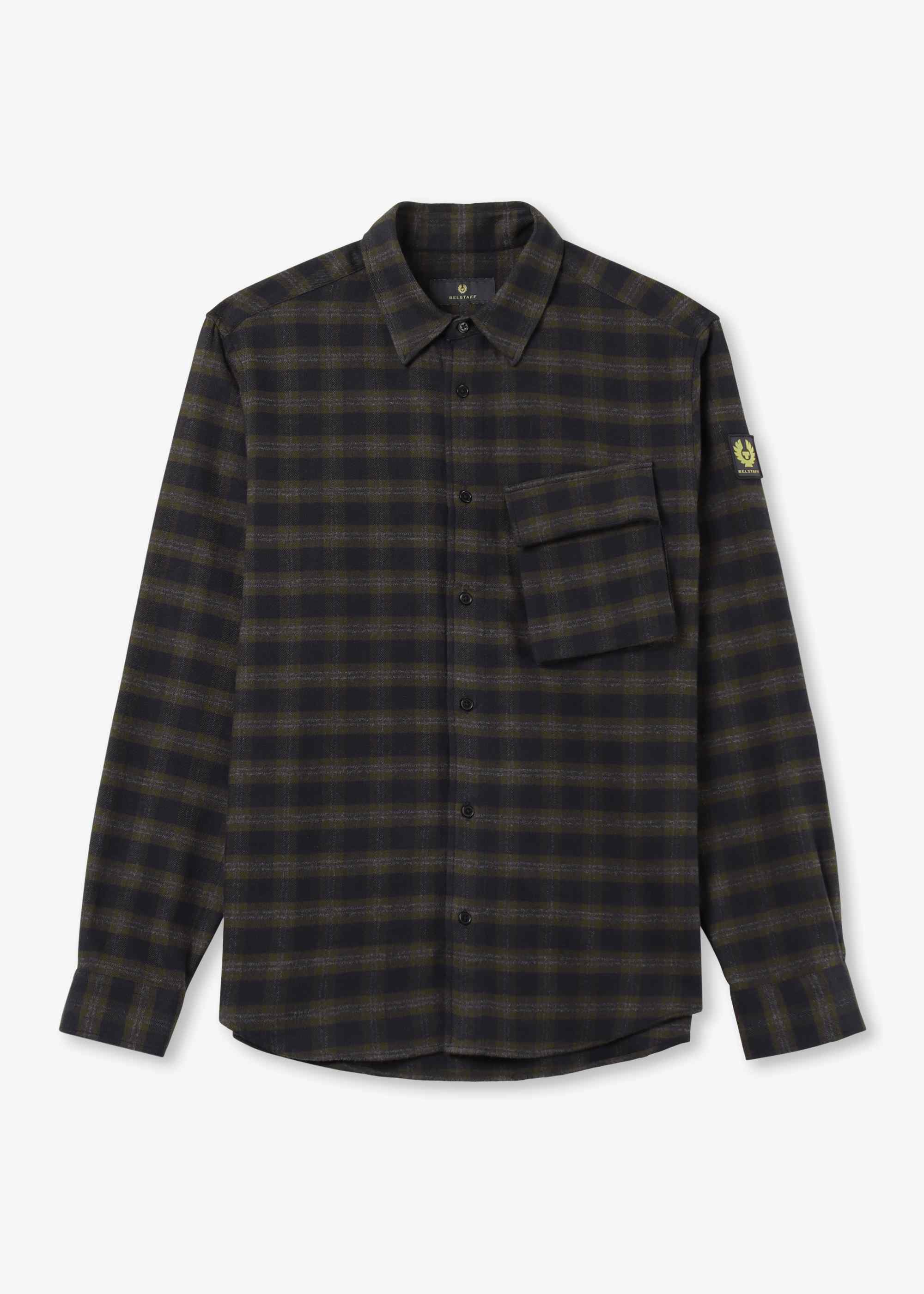 Image of Belstaff Mens Scale Check Shirt In Olive Charcoal