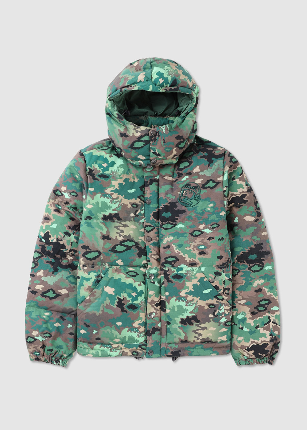 Image of Billionaire Boys Club Mens Nothing Camo Down Filled Hooded Jacket In Green Camo
