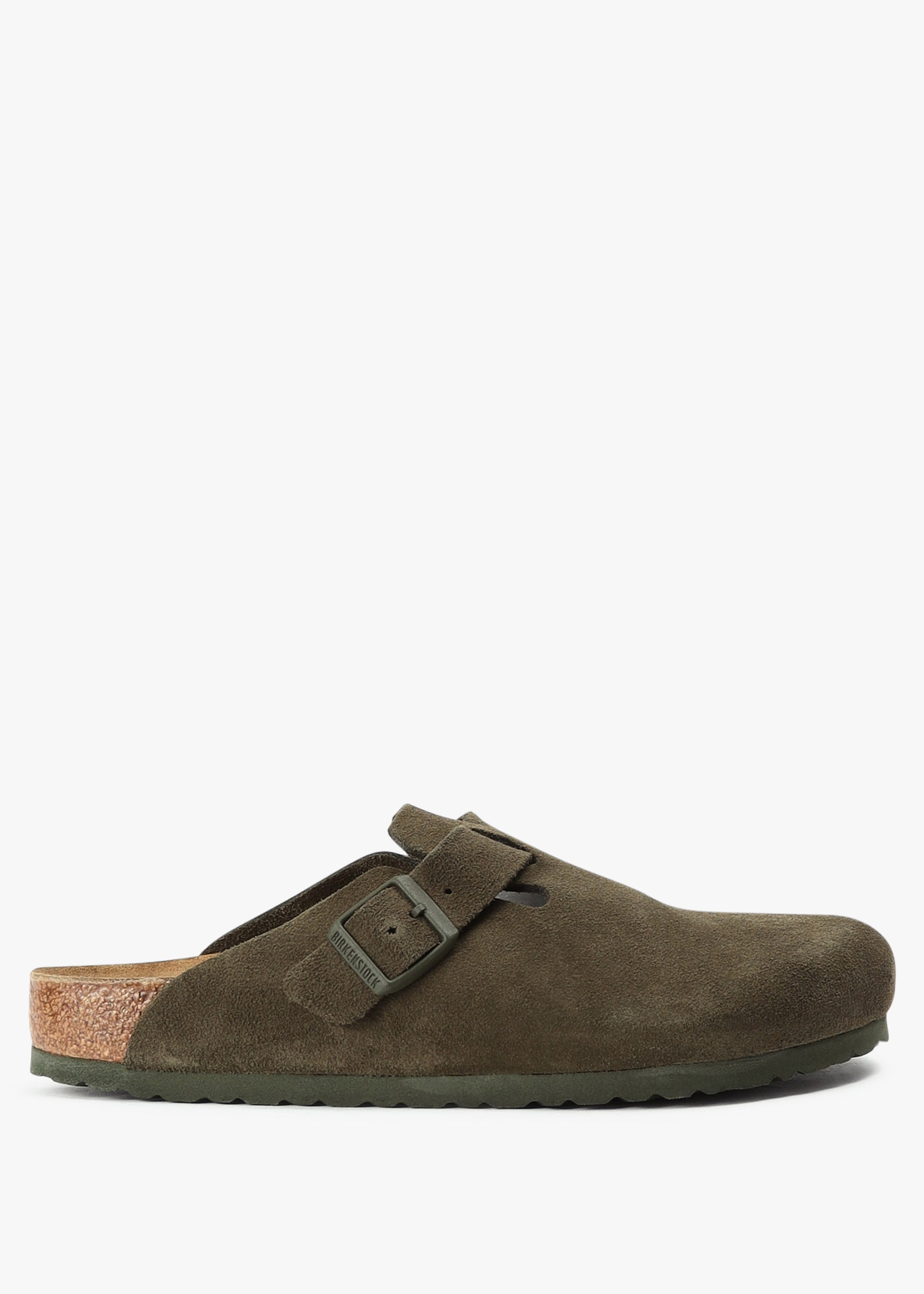 Birkenstock Mens Boston Suede Leather Mules In Thyme - Green