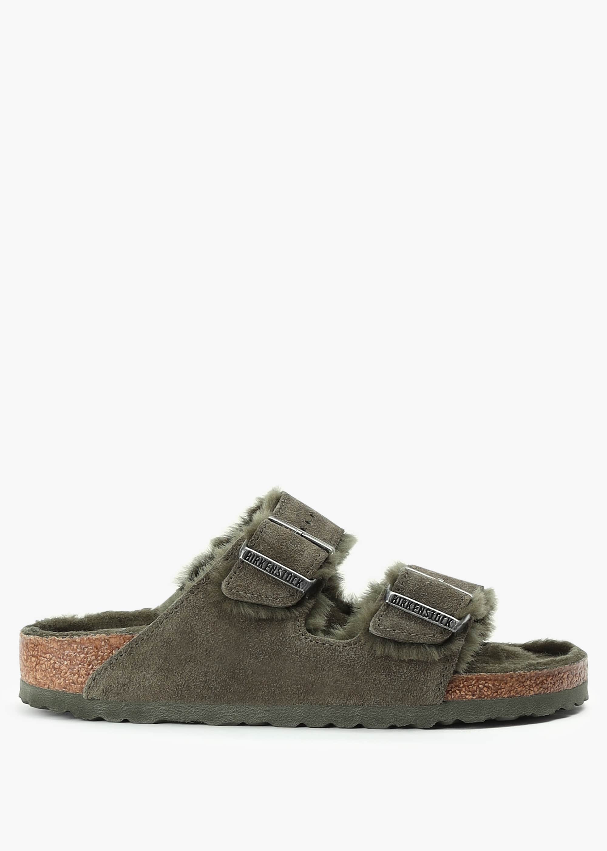 Image of Birkenstock Womens Arizona Shearling Sandals In Thyme