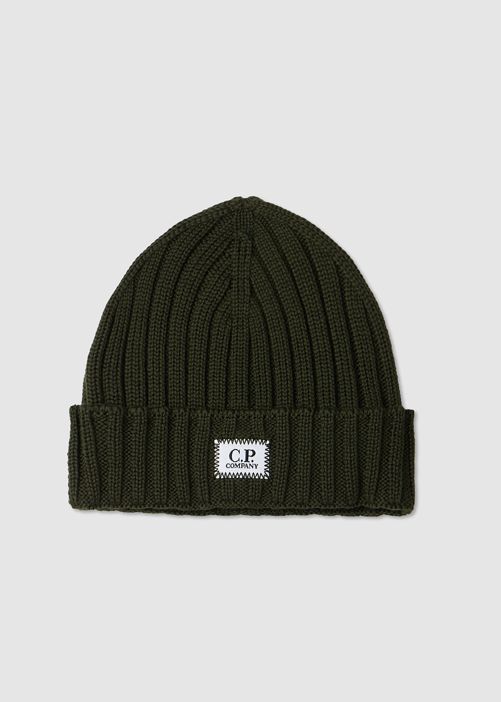 C.P. Company Mens Extrafine Merino Wool Logo Beanie In Ivy Green