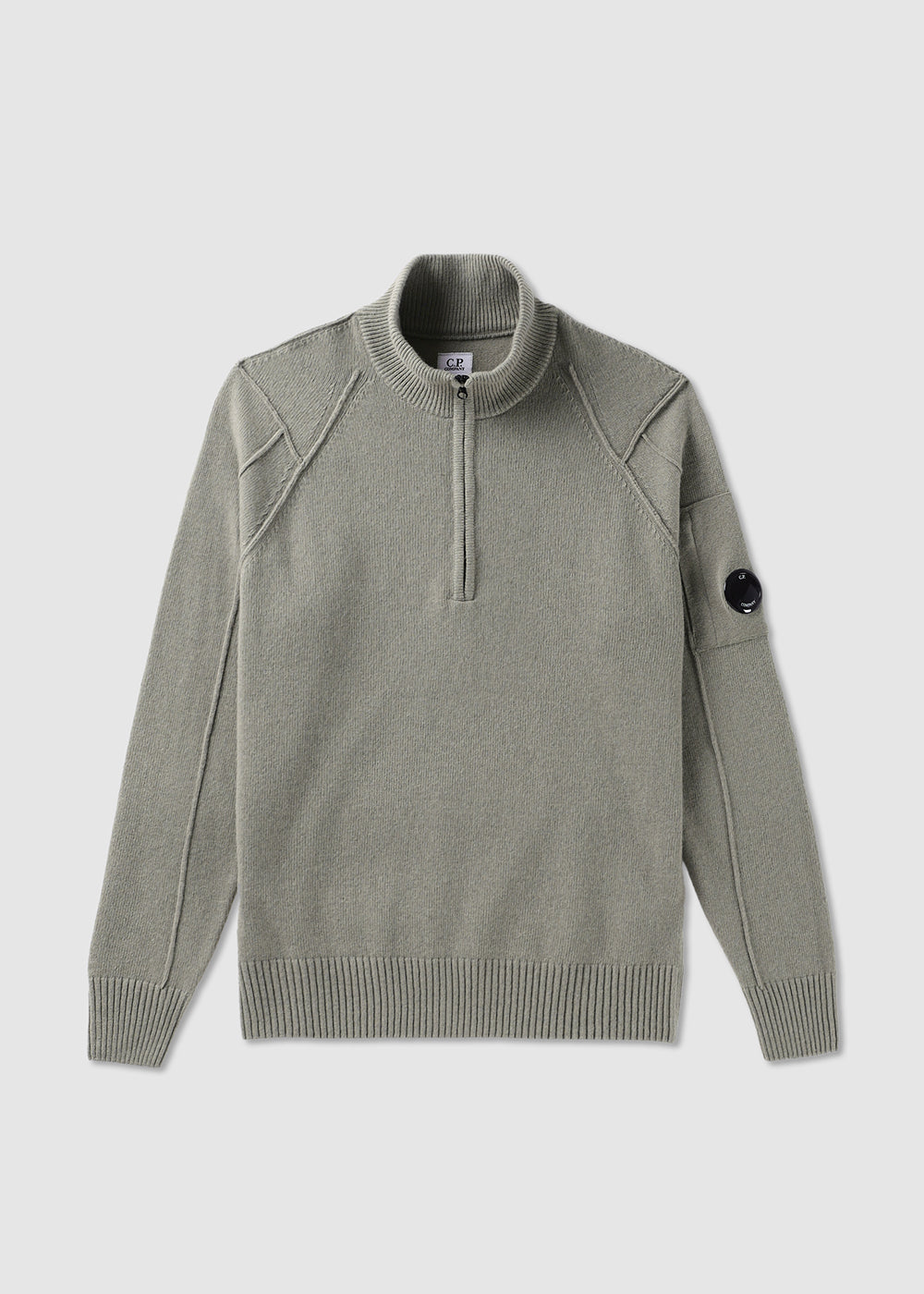 C.P. Company Mens Lambswool Quarter Zipped Knit Sweatshirt In Silver Sage