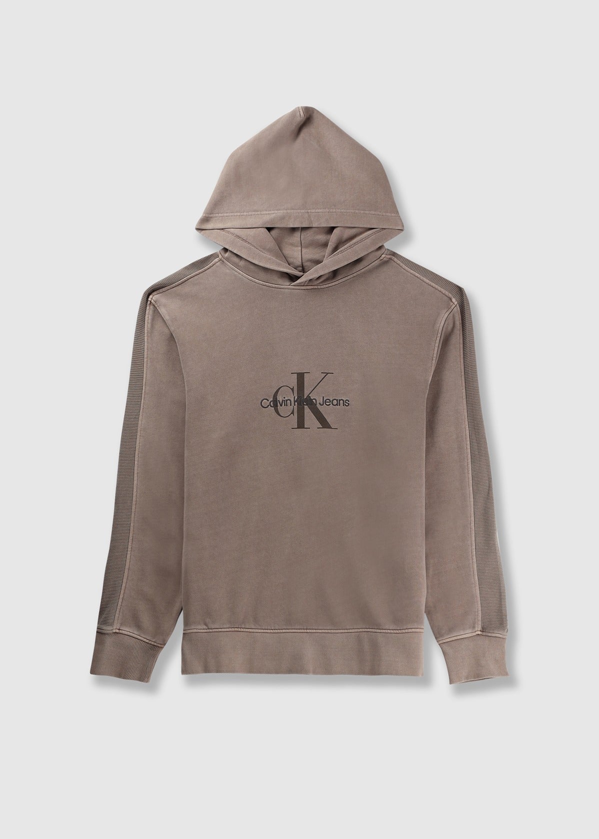 Image of Calvin Klein Mens Monologo Mineral Dye Hoodie In Shitake