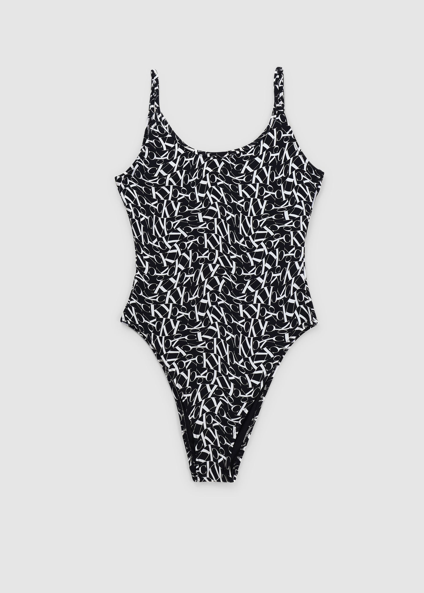 Image of Calvin Klein Womens Warped Monogram Print Scoop Neck Swimsuit In Warped Monogram Black