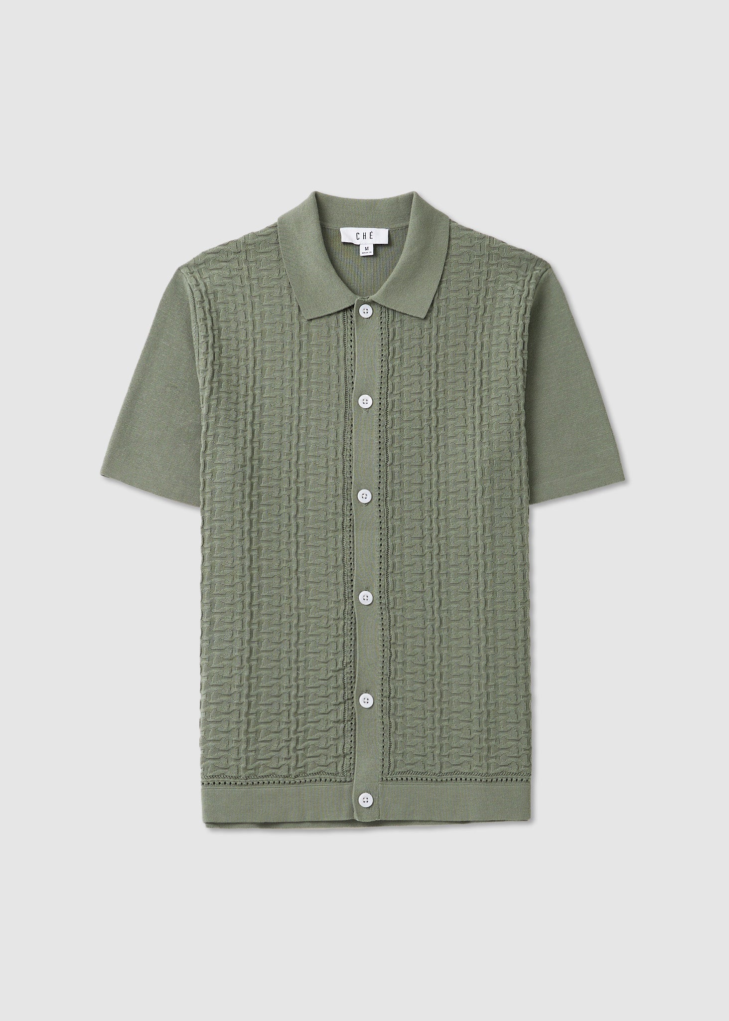 Image of Che Mens Links Knitted Shirt In Sage