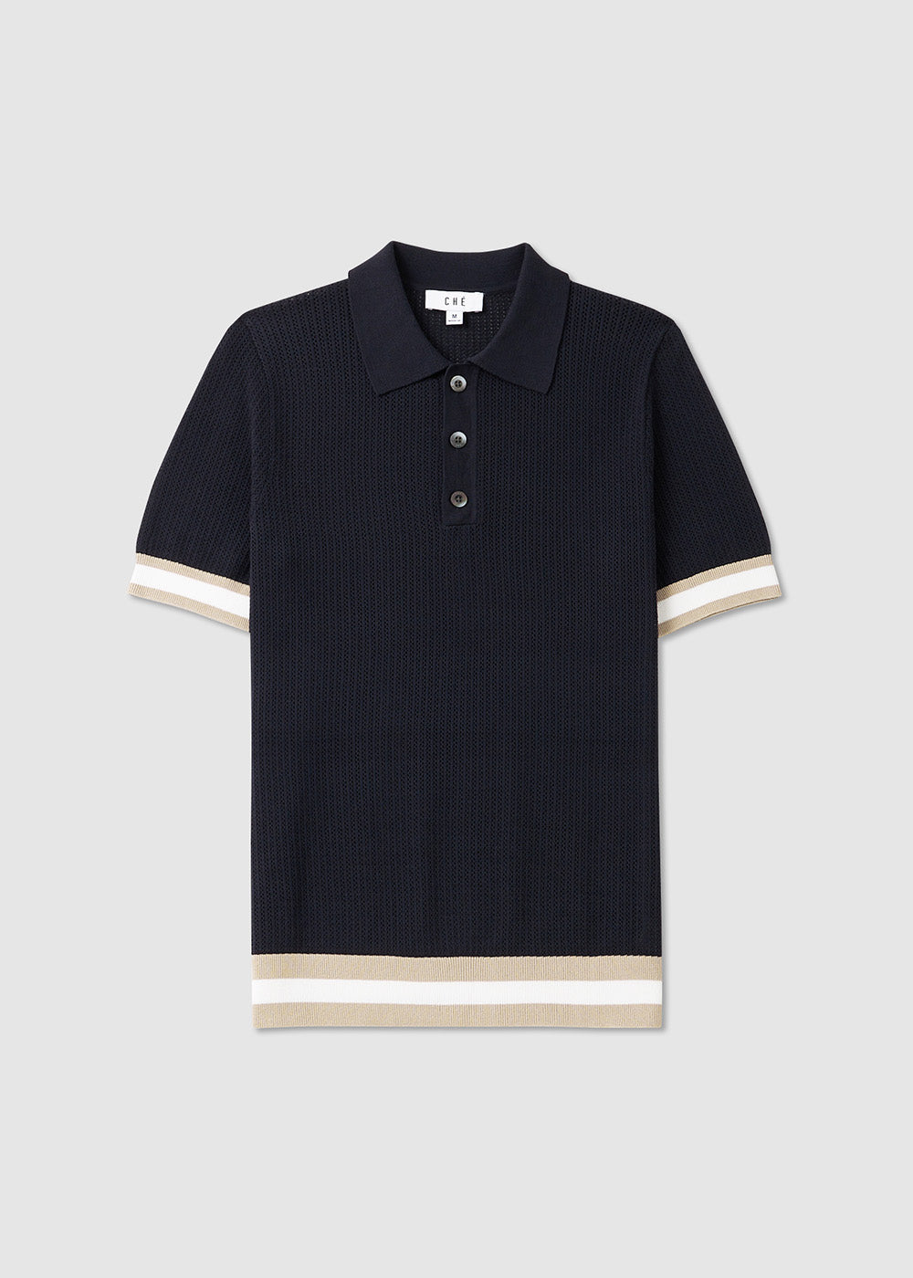 Image of Che Mens Quinn Polo Shirt In Navy/Beige