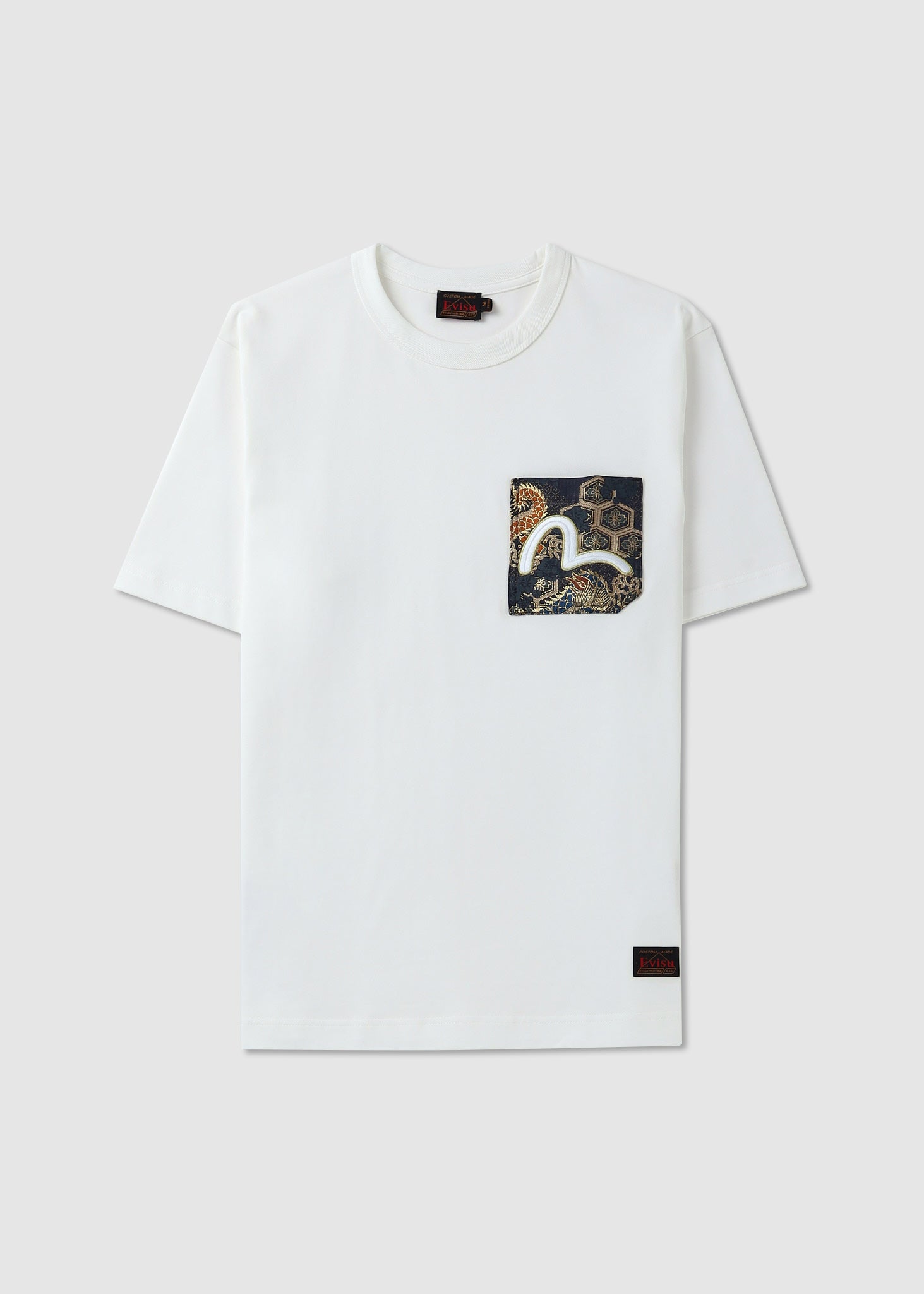 Image of Evisu Mens Brocade Patch Pocket T-Shirt In Off-White