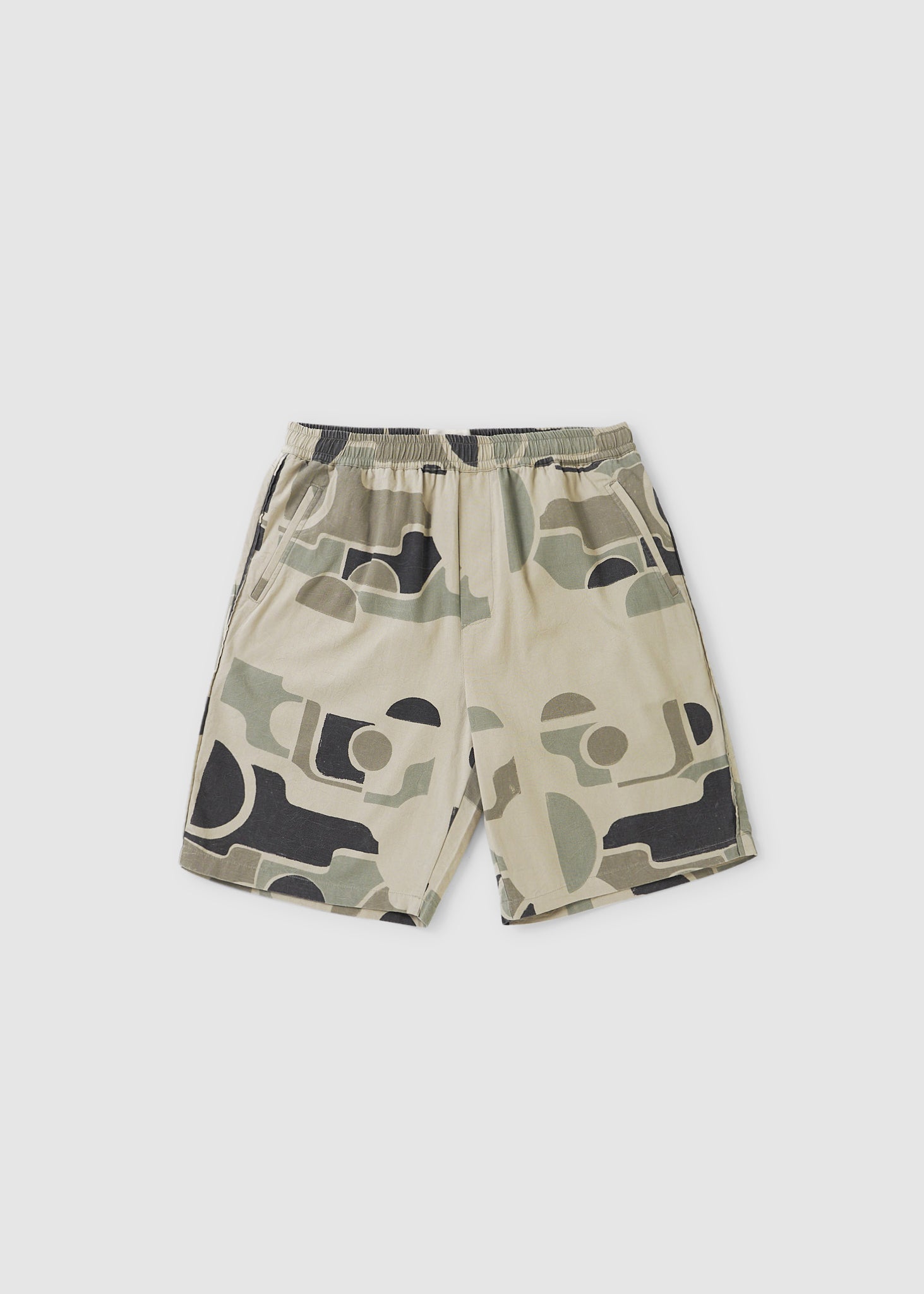 Folk Mens Assembly Shorts In Maxi Wave Print Stone - Beige
