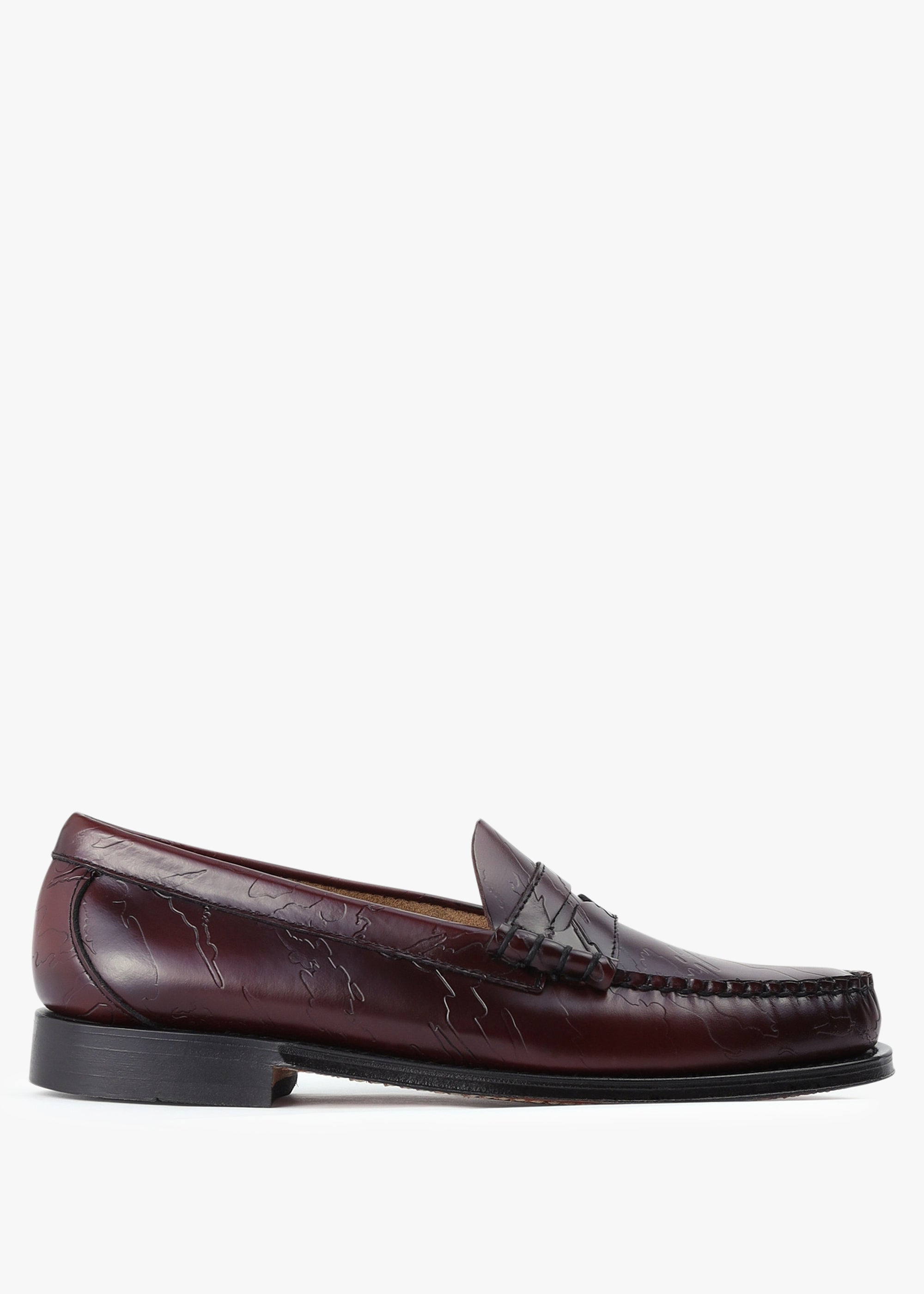 Image of G.H.Bass Mens Weejun Heritage Larson X Maharishi Embossed Leather Penny Loafers In Wine