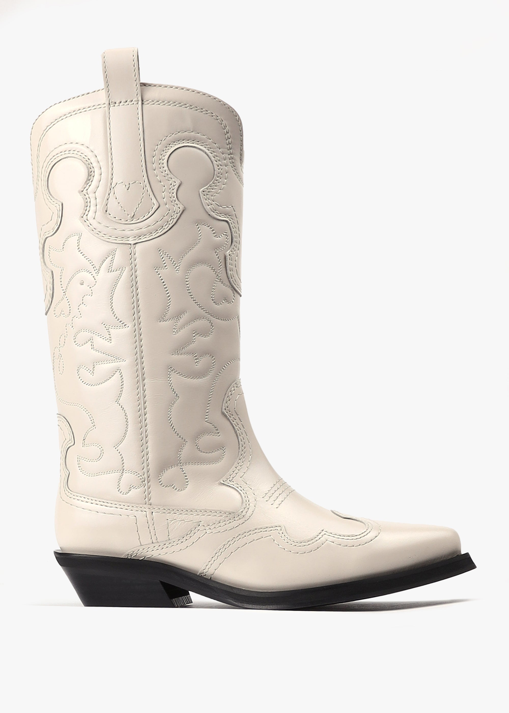 Ganni Women's Mid Shaft Embroidered White Western Boot