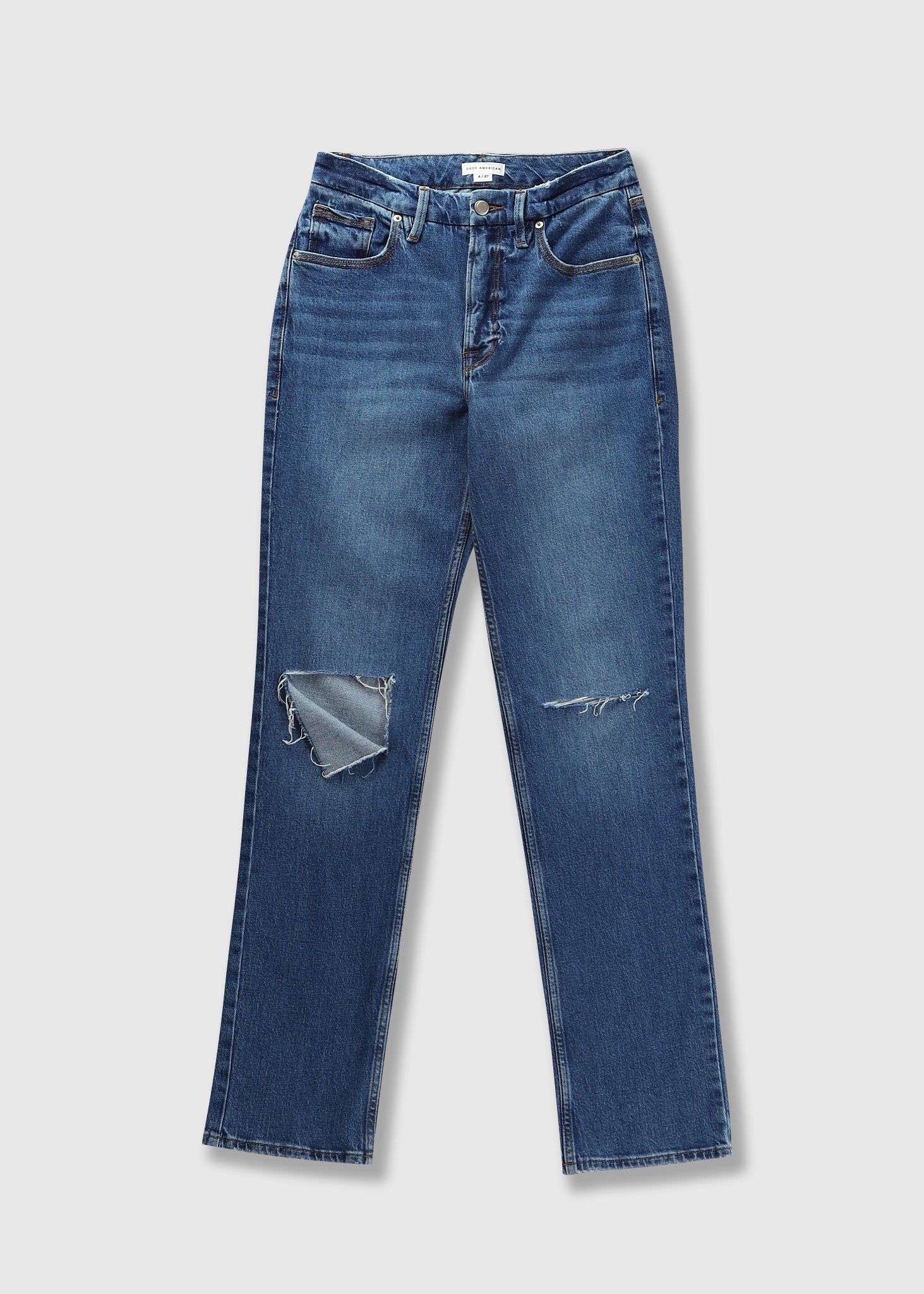 Image of Good American Womens Good 90'S Crop Icon Jean With Knee Rips In Indigo