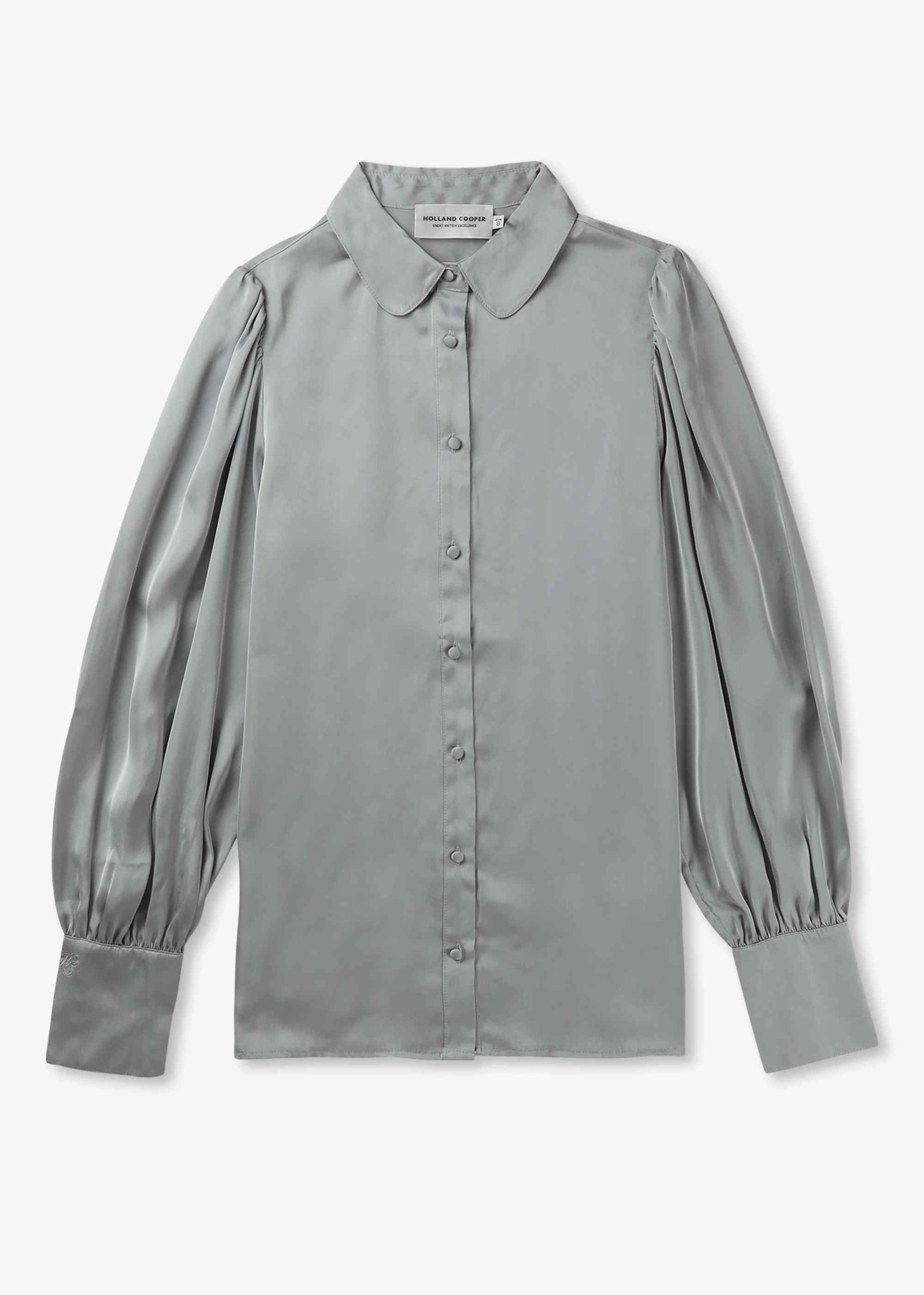 Image of Holland Cooper Womens Isla Satin Shirt In Silver Grey