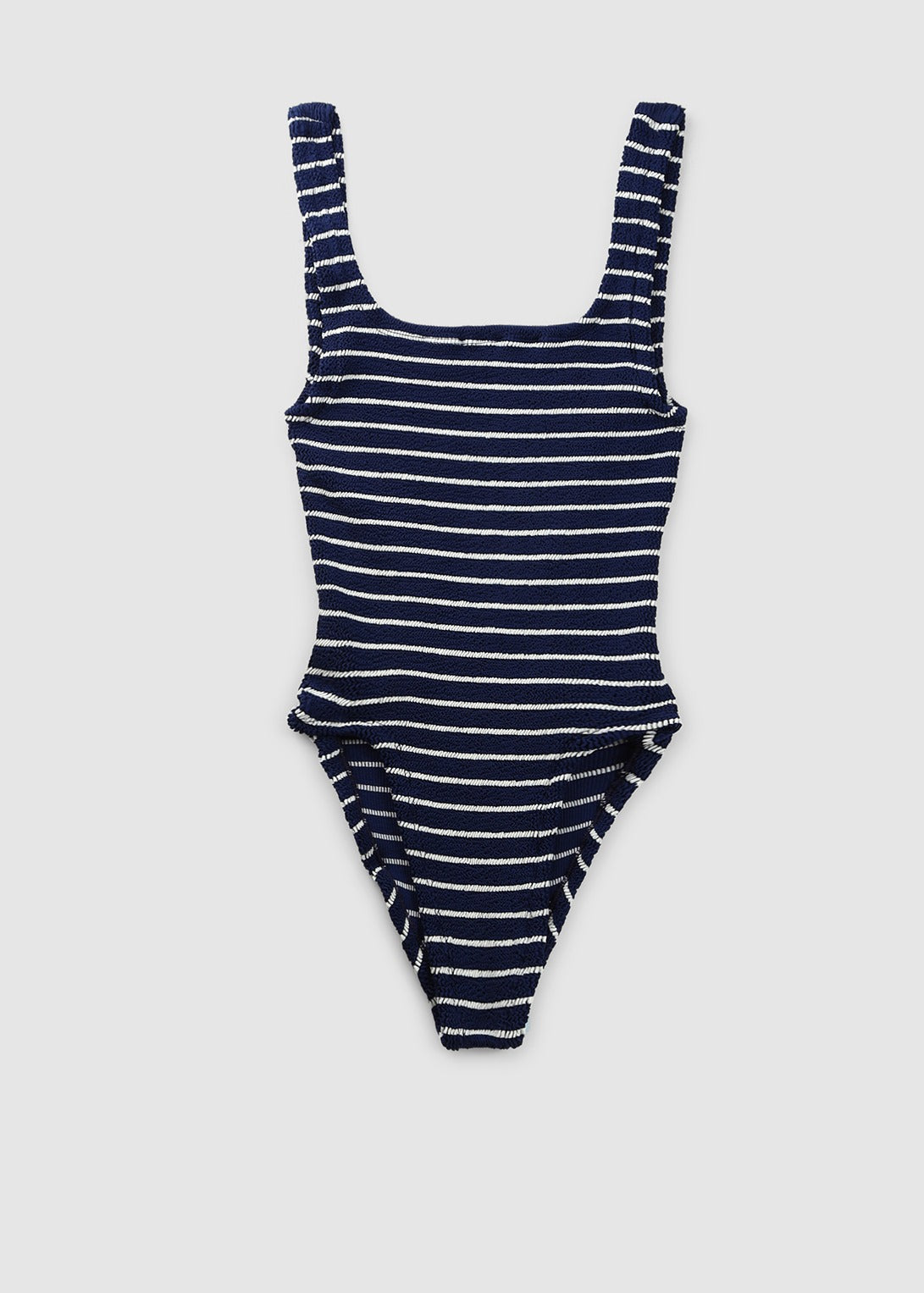 Image of Hunza G Womens Square Neck Stripe Swimsuit In Navy/White