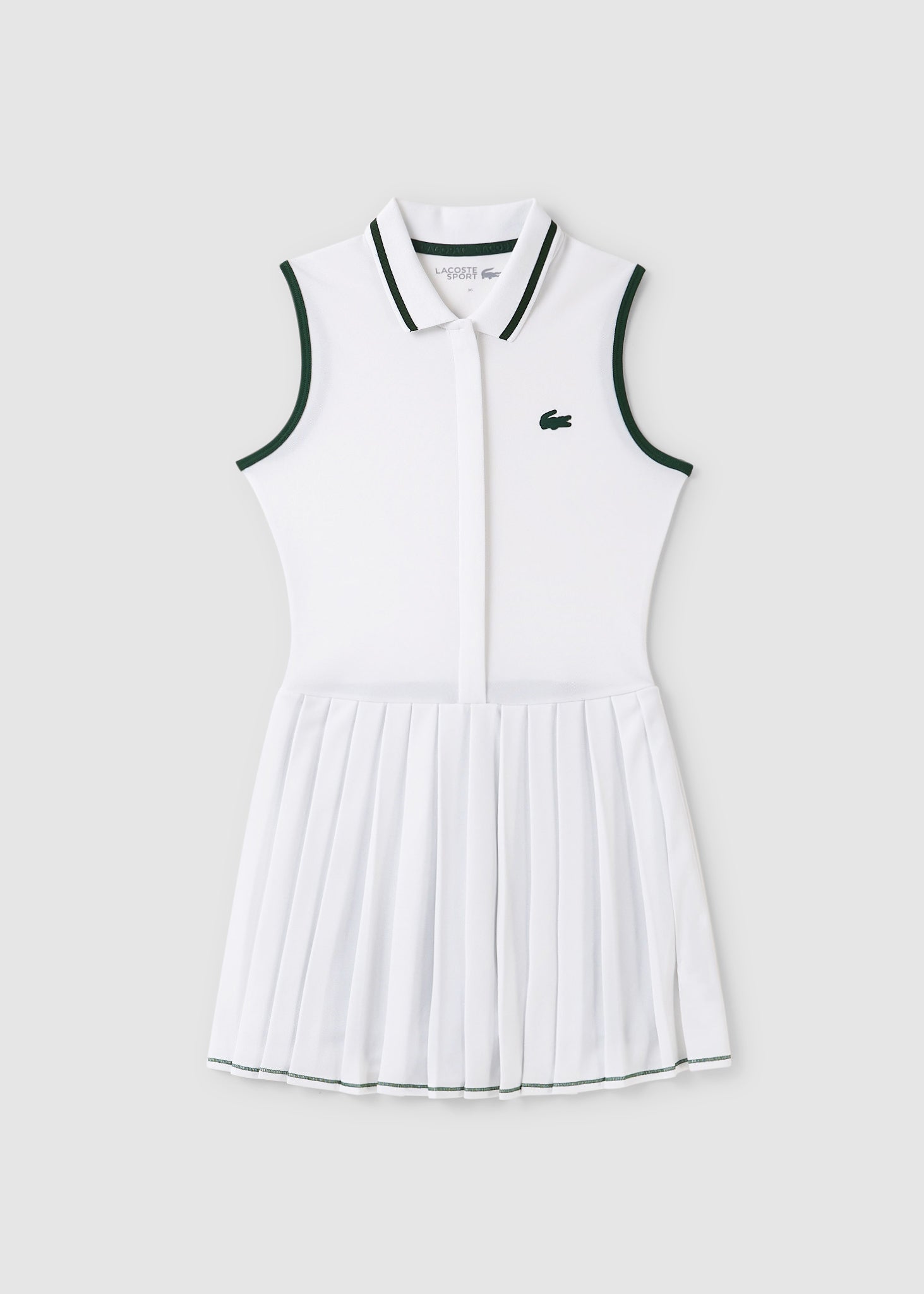 Lacoste Womens Sport Pleated Tennis Dress With Built in Shorts In White Green - White