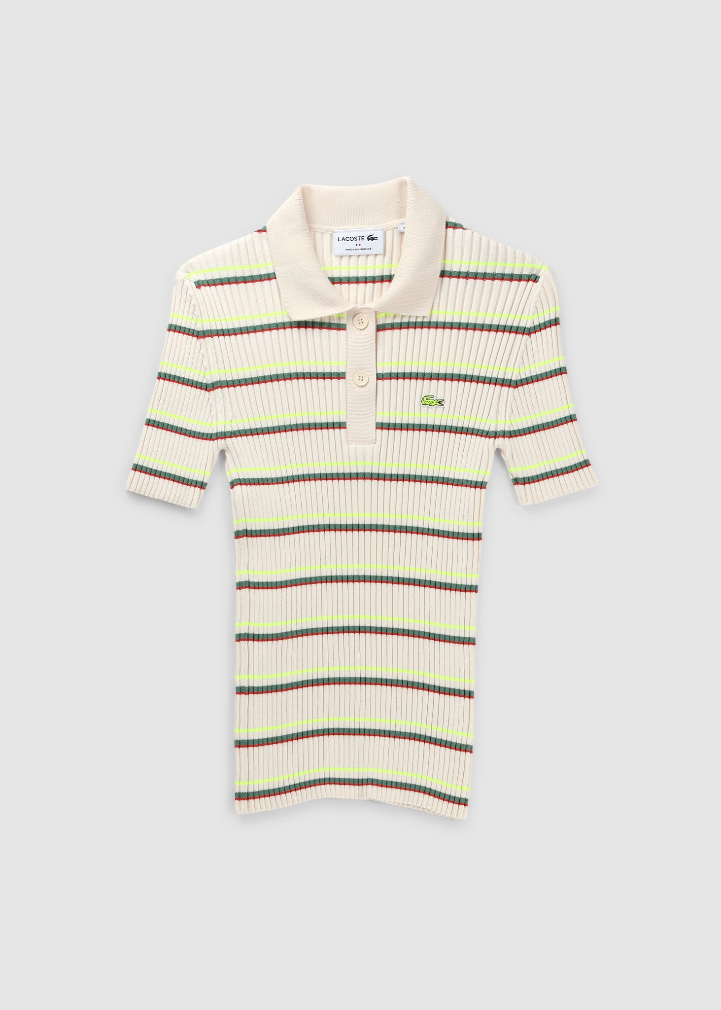 Image of Lacoste Womens Striped Fitted Polo Shirt In Lapland Flour Multi