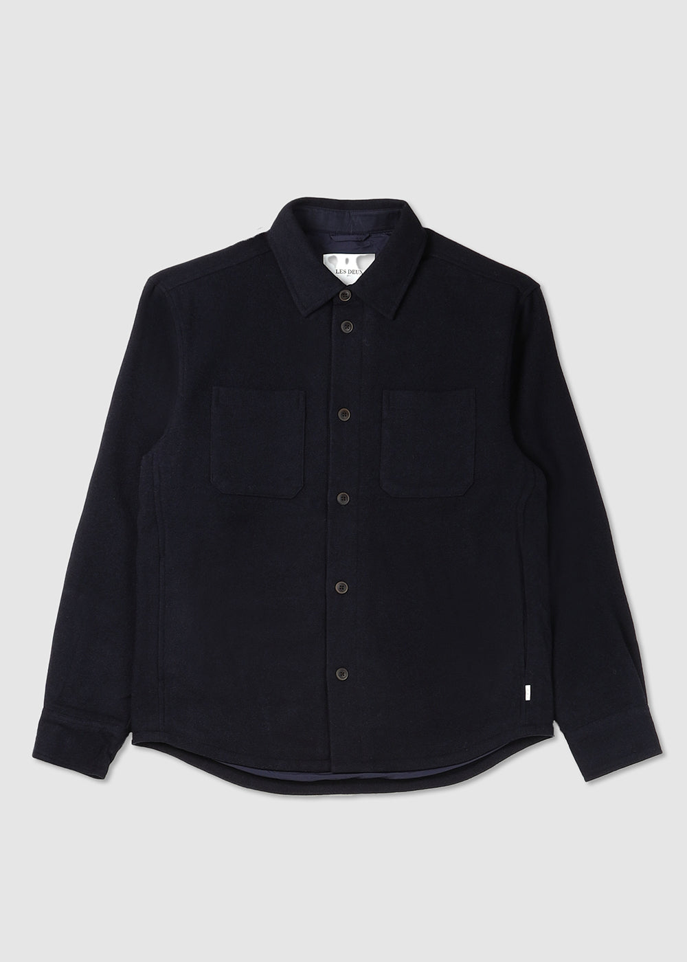 Image of Les Deux Mens Jacob Check Wool Hybrid Overshirt In Dark Navy