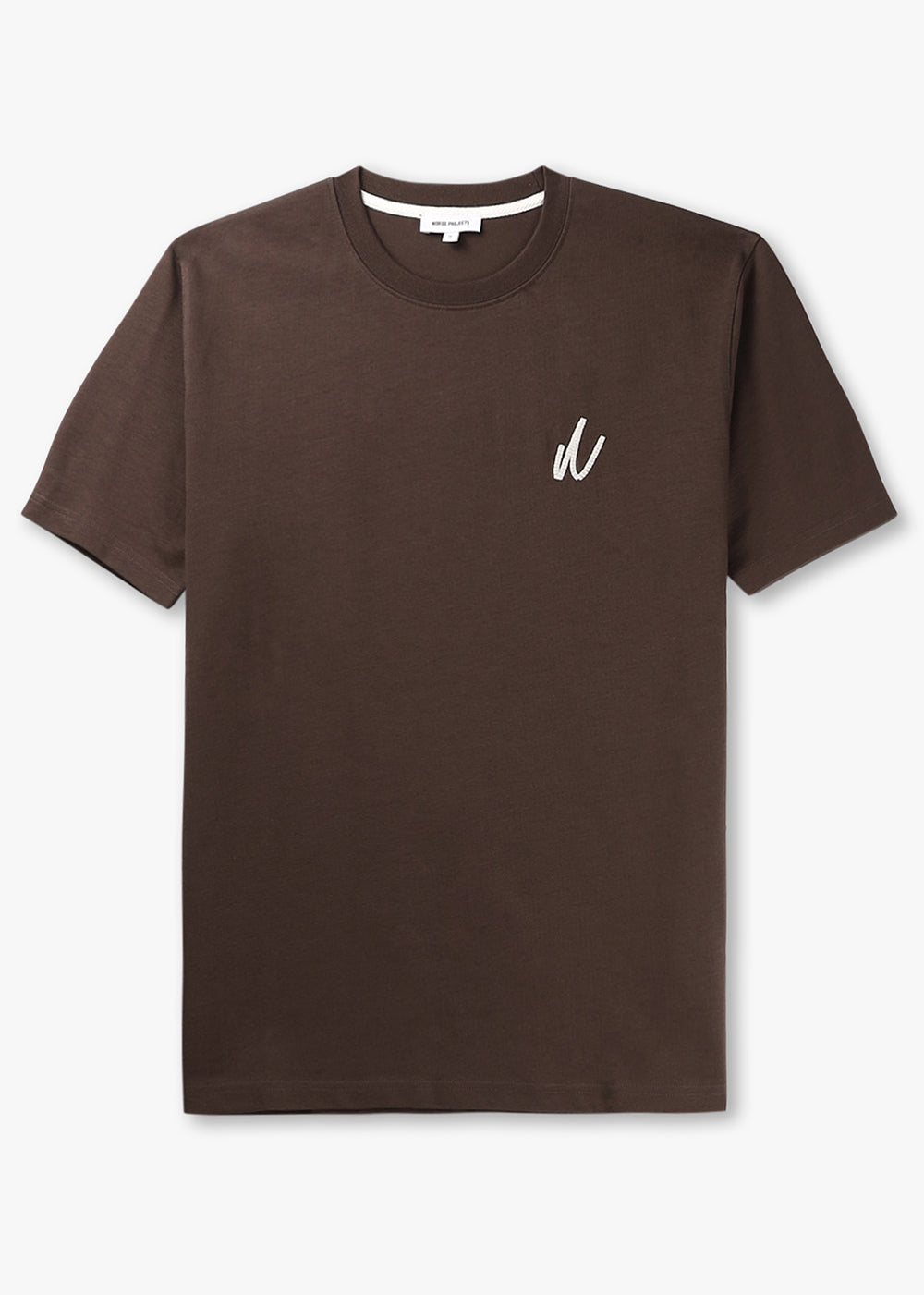 Image of Norse Projects Mens Johannes Organic Chain Stitch Logo T-Shirt In Heathland Brown