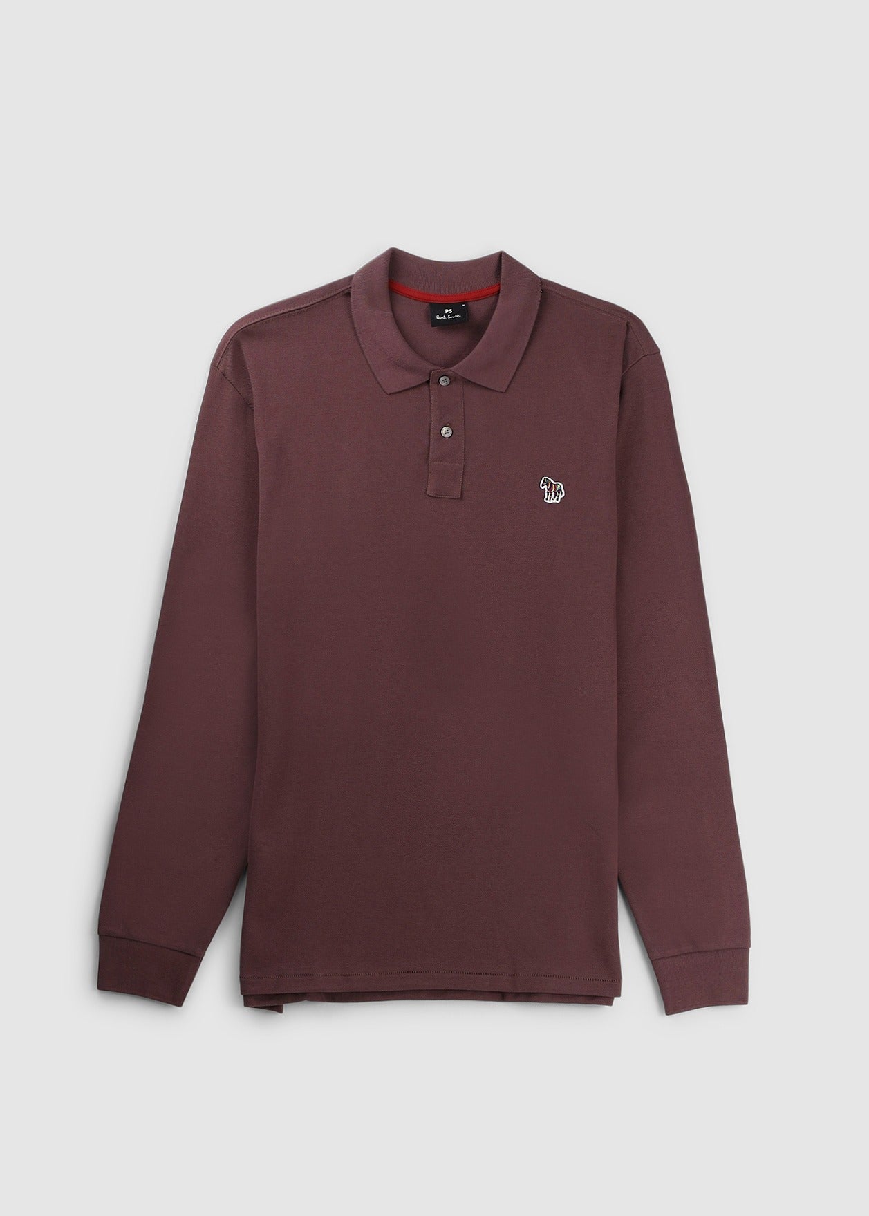 Image of Paul Smith Mens Reg Fit Ls Zebra Polo Shirt In Burgundy