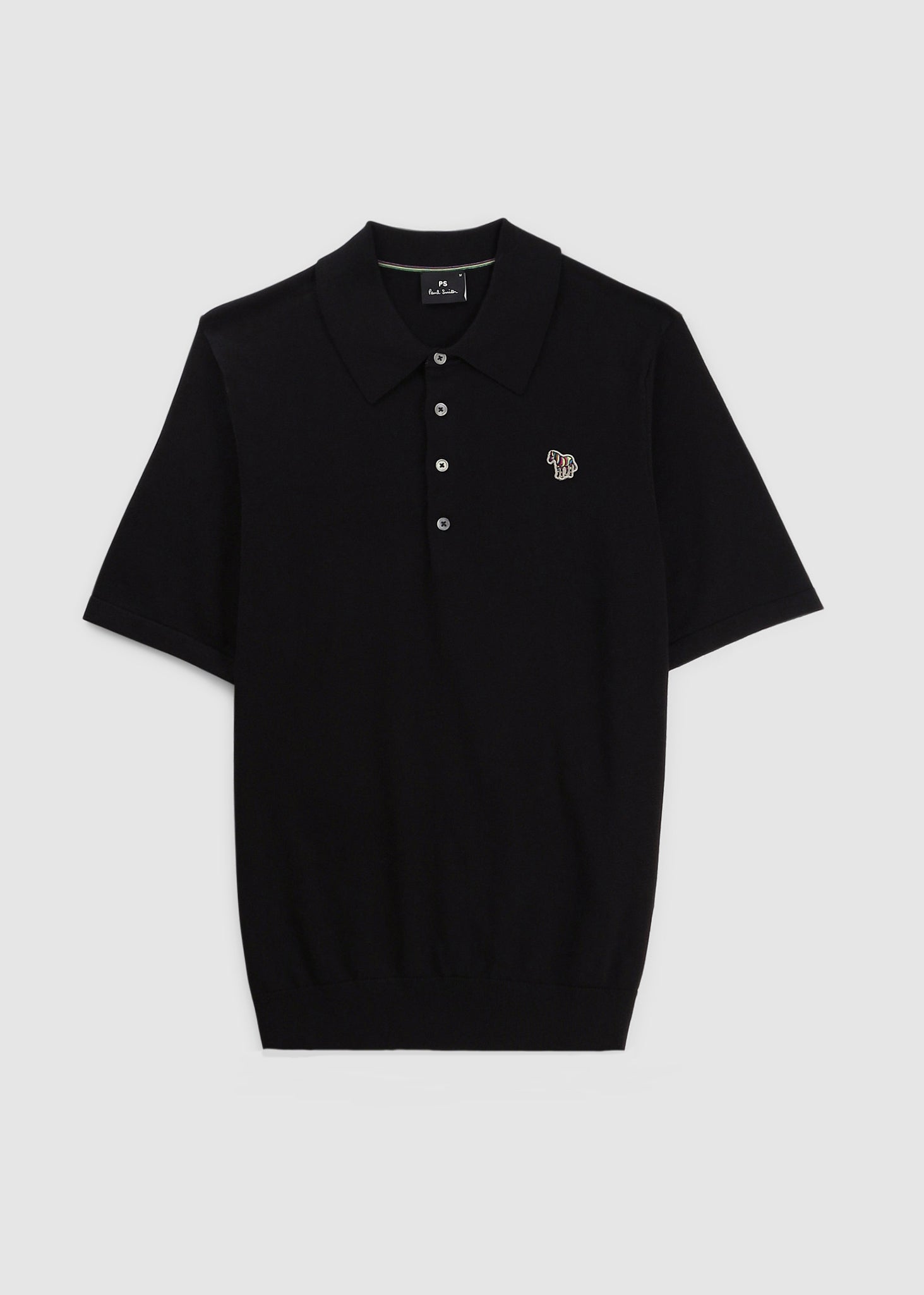 Image of Paul Smith Mens Sweater Ss Zebra Polo Shirt In Black