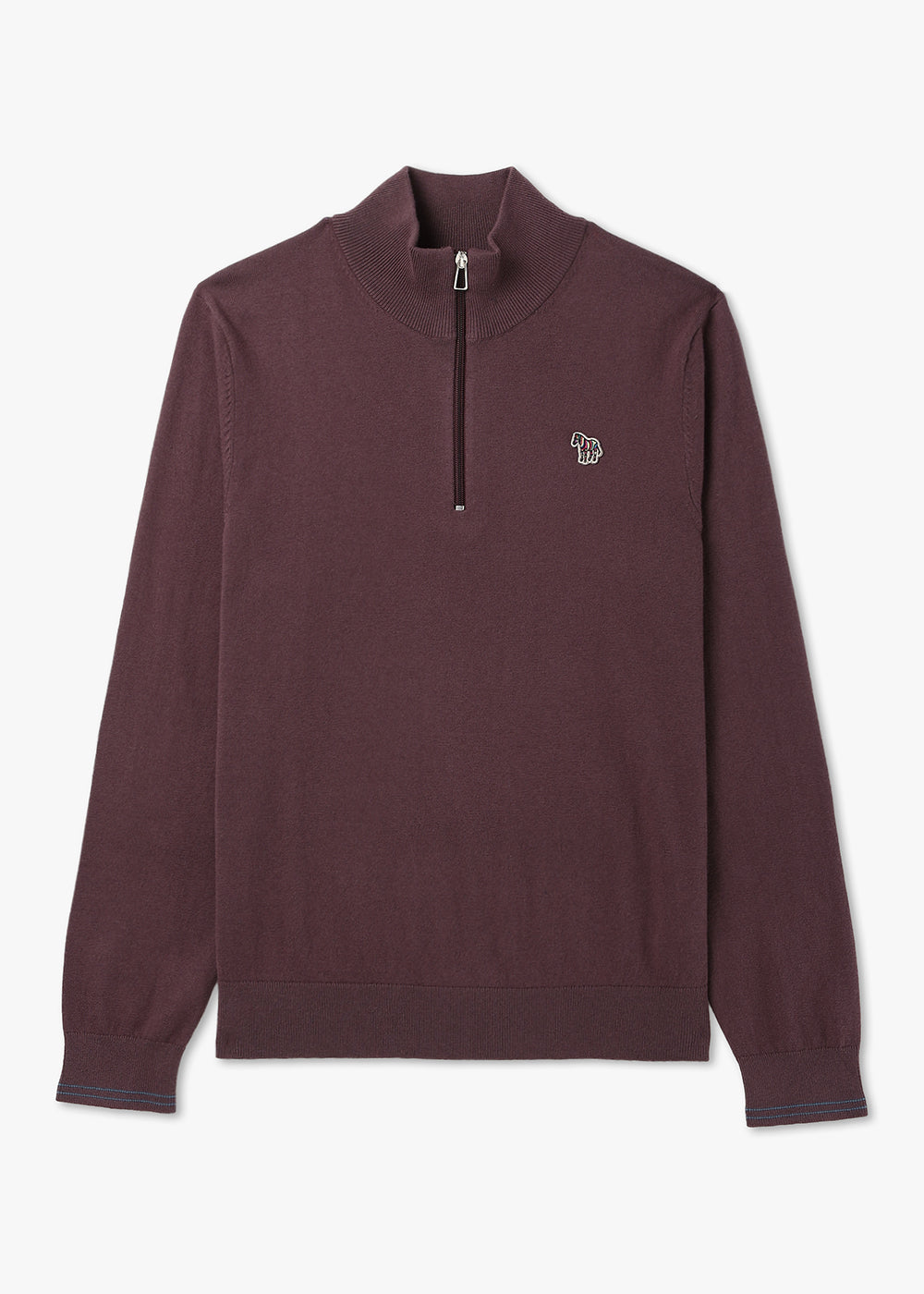 Image of Paul Smith Mens Zip Neck Zebra Sweater In Burgundy