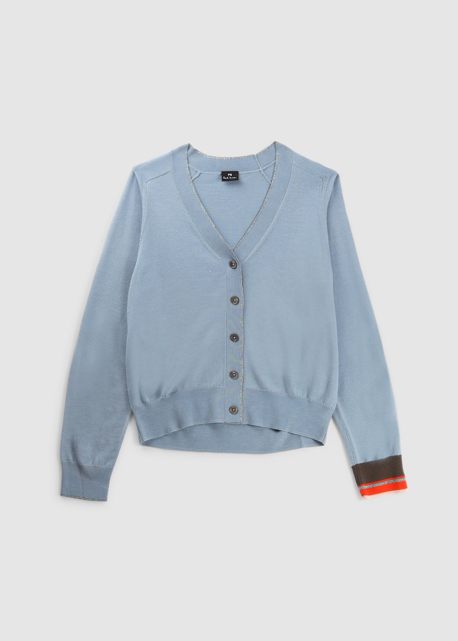 Image of Ps Paul Smith Womens Cardigan With Stripe Sleeve In Blue