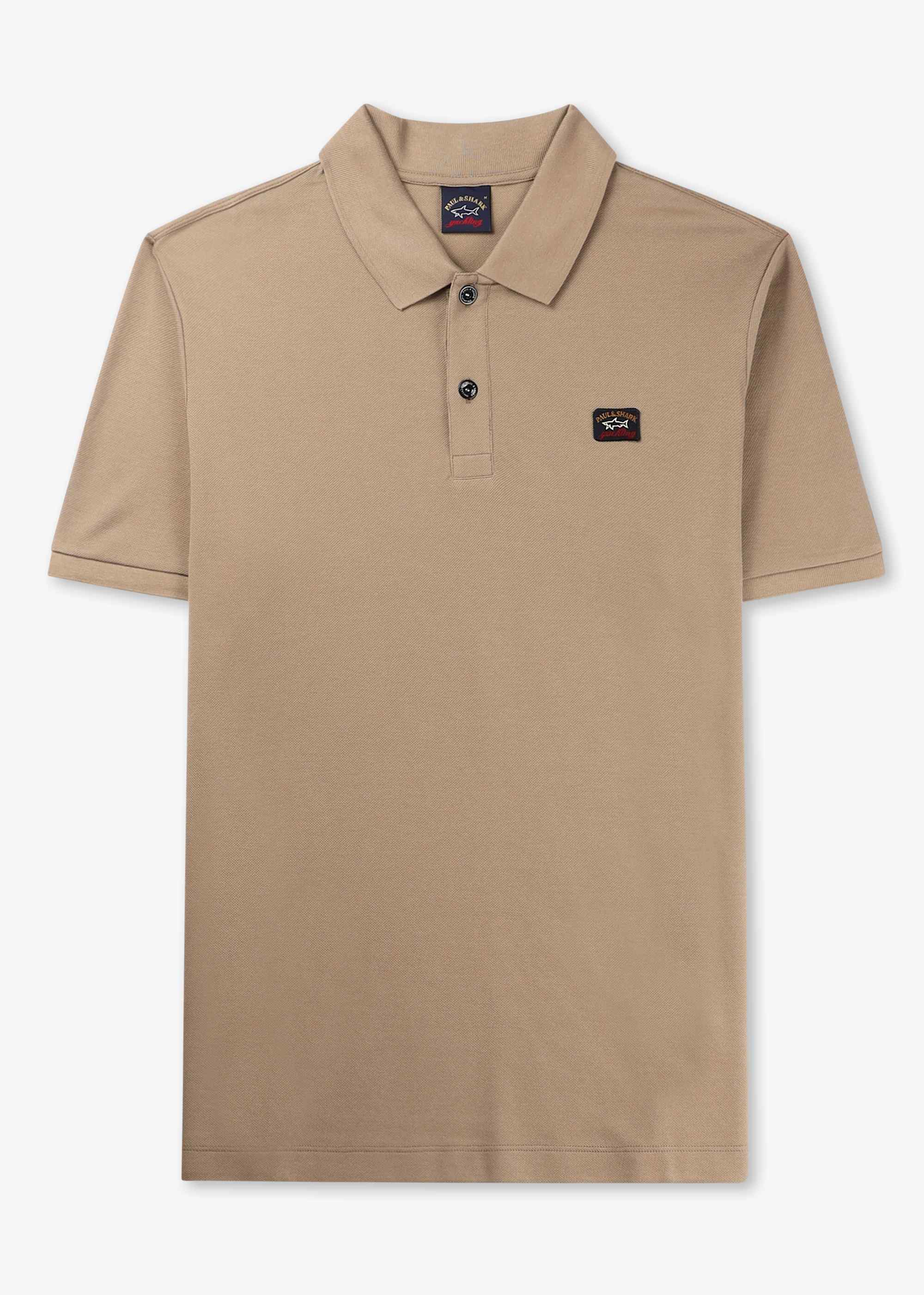 Image of Paul & Shark Mens Cotton Pique Polo Shirt With Iconic Badge In Neutral
