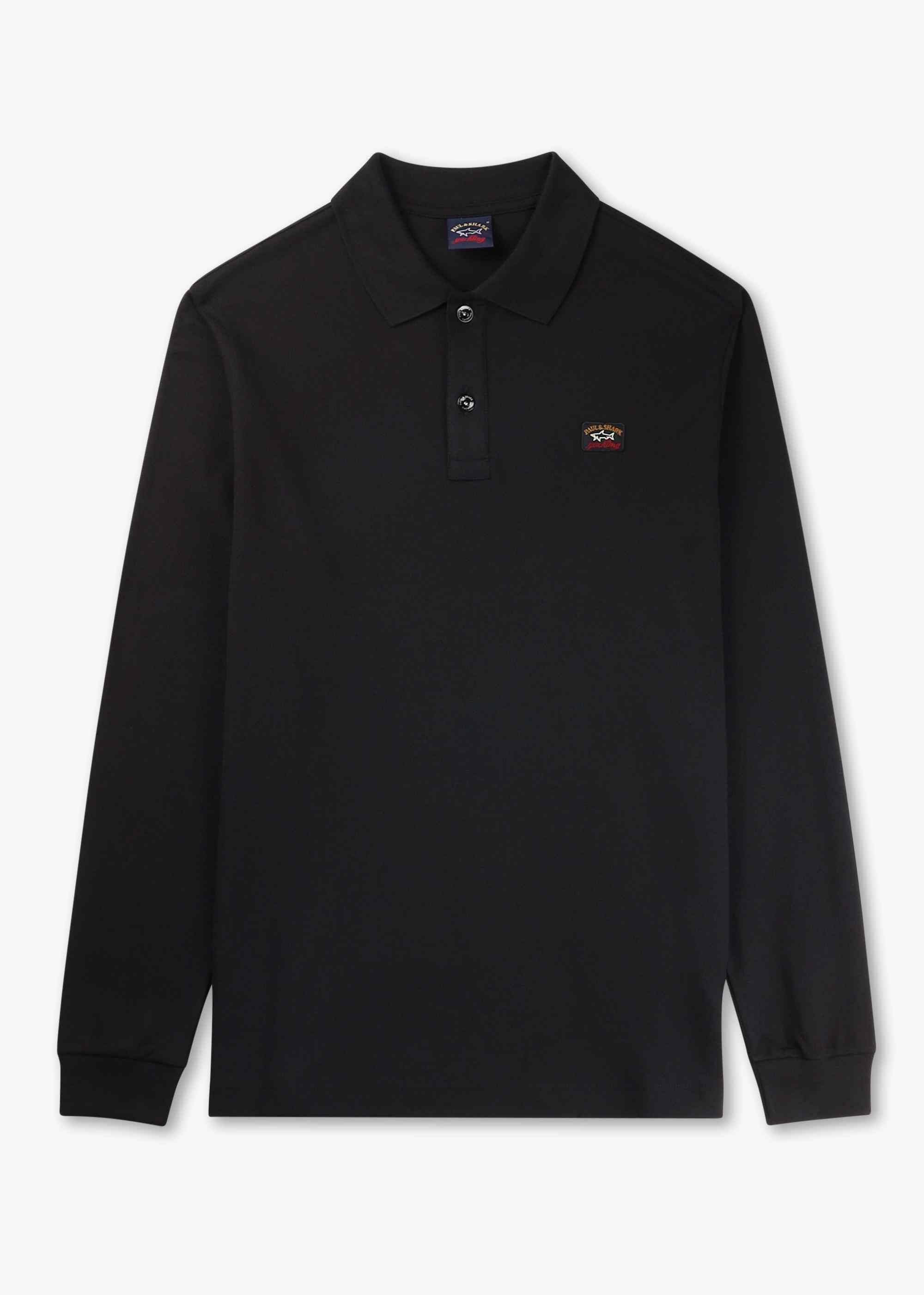 Image of Paul & Shark Mens Cotton Pique Polo Shirt With Iconic Cam In Black