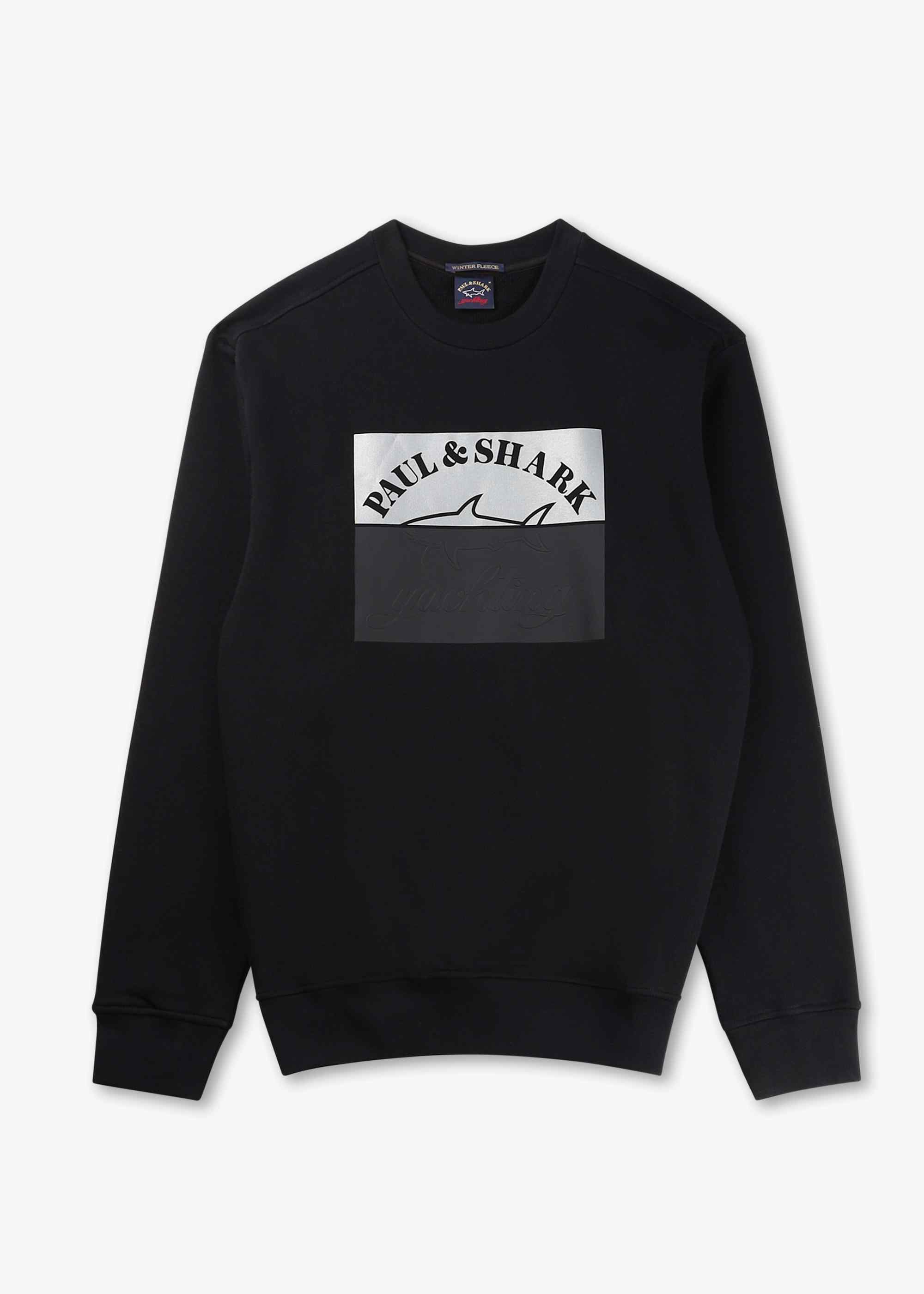 Image of Paul & Shark Mens Cotton Sweatshirt With Reflex Printed Logo In Black
