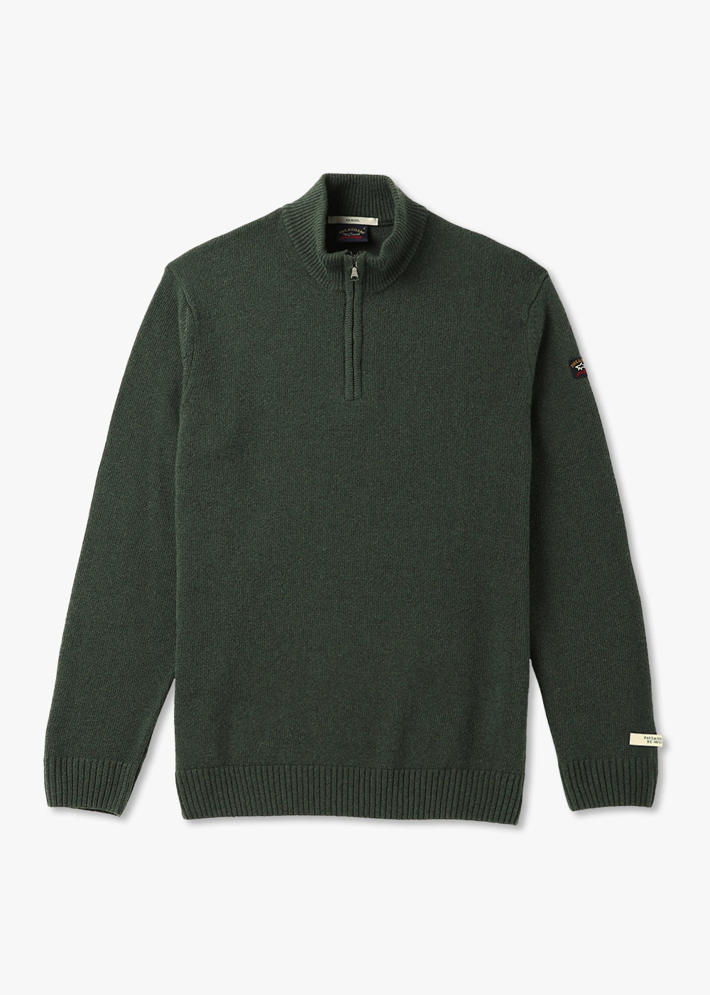 Image of Paul & Shark Mens Re-Wool Half Zip Sweater With Iconic Badge In Green