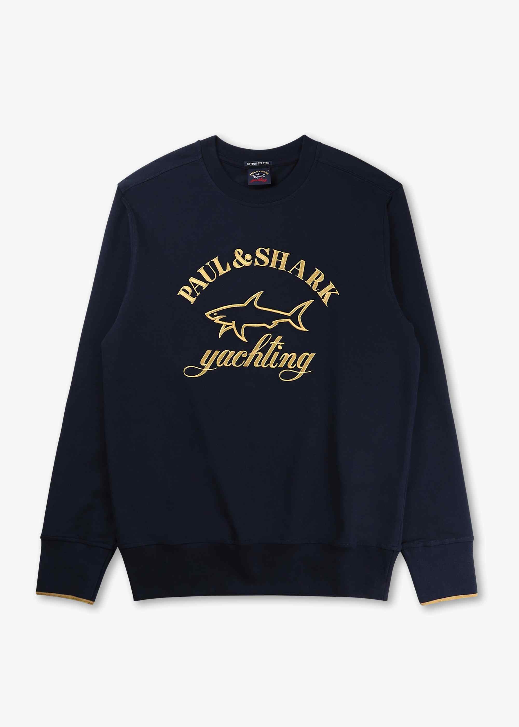 Image of Paul & Shark Mens Stretch Cotton Sweatshirt With Logo Embroidered In Navy