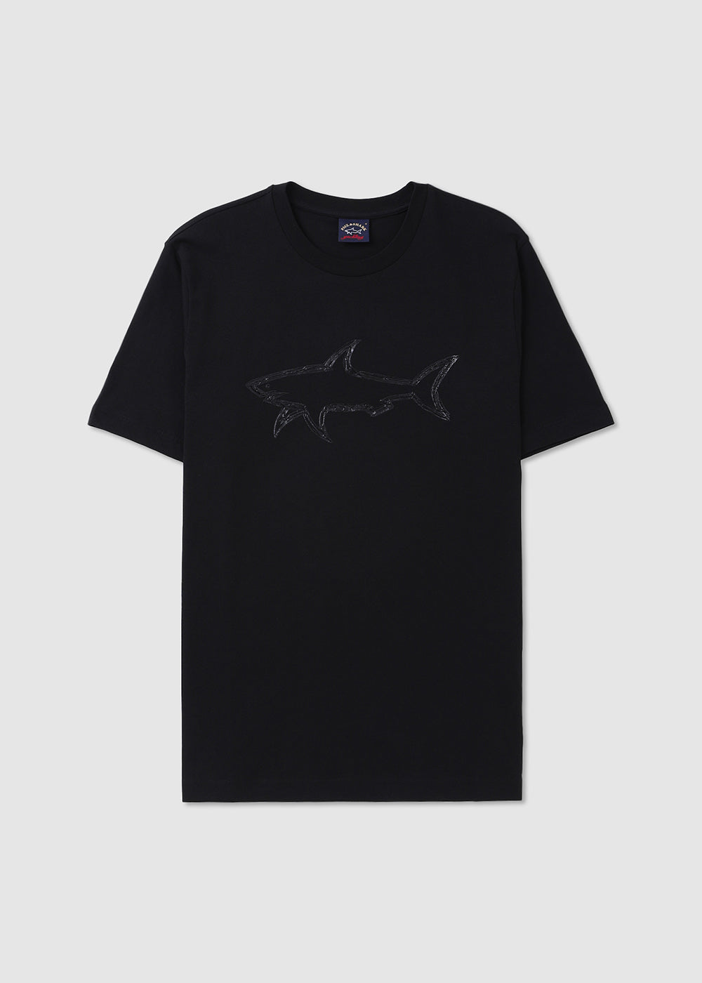 Image of Paul & Shark Mens Stretch Cotton T-Shirt With Shark Print In Black