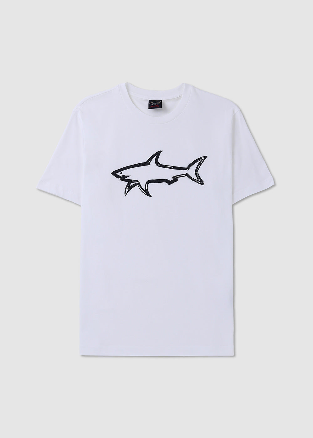 Image of Paul & Shark Mens Stretch Cotton T-Shirt With Shark Print In White