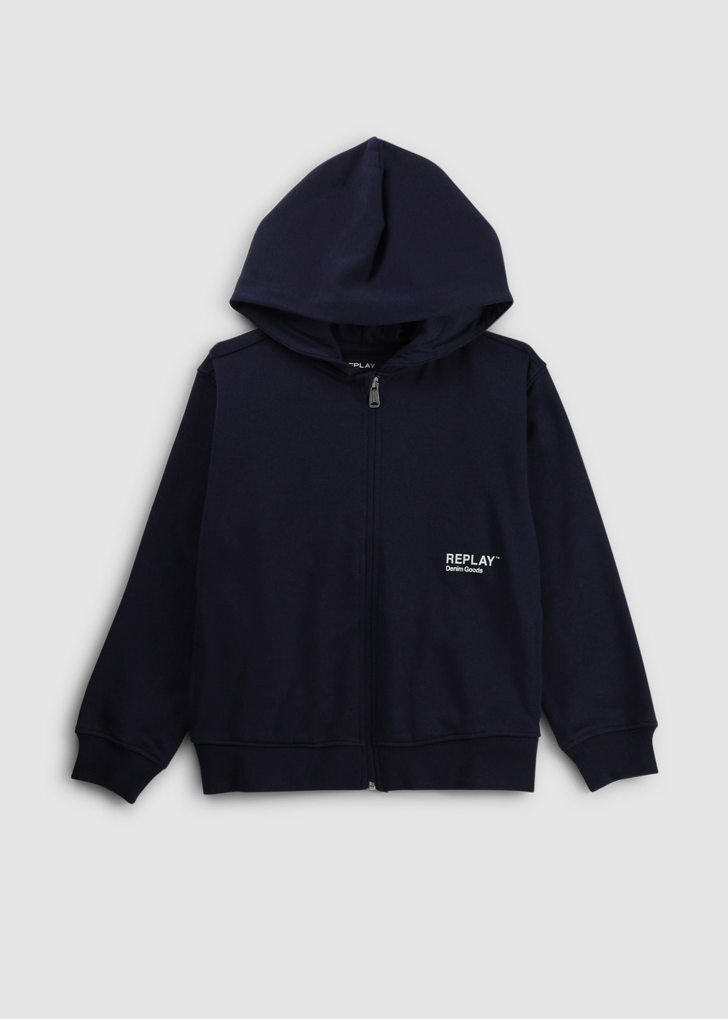 Image of Replay Kids Minimal Logo Zip Hoodie In Navy