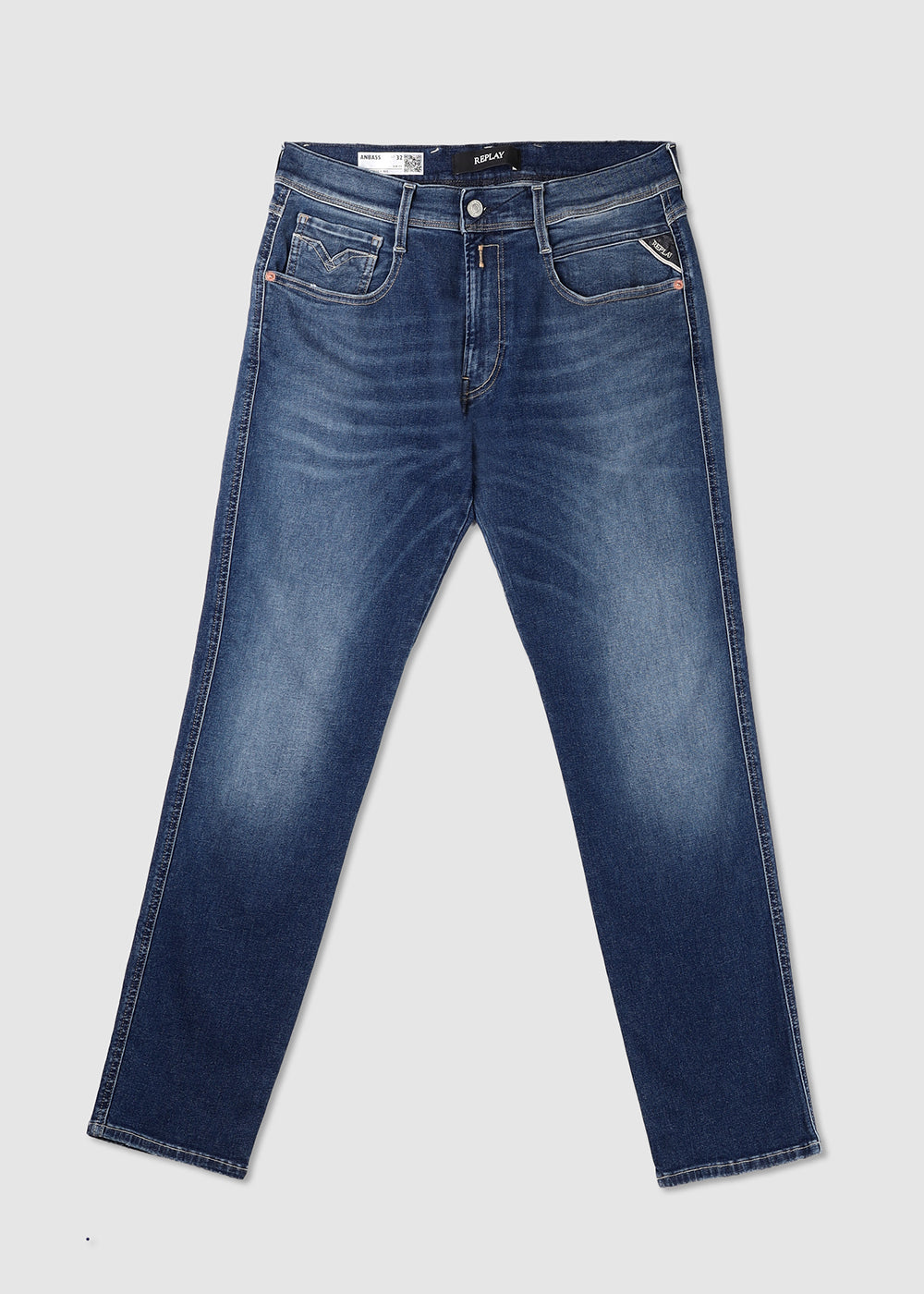 Image of Replay Mens Anbass Hyperflex Original Jeans In Medium Blue