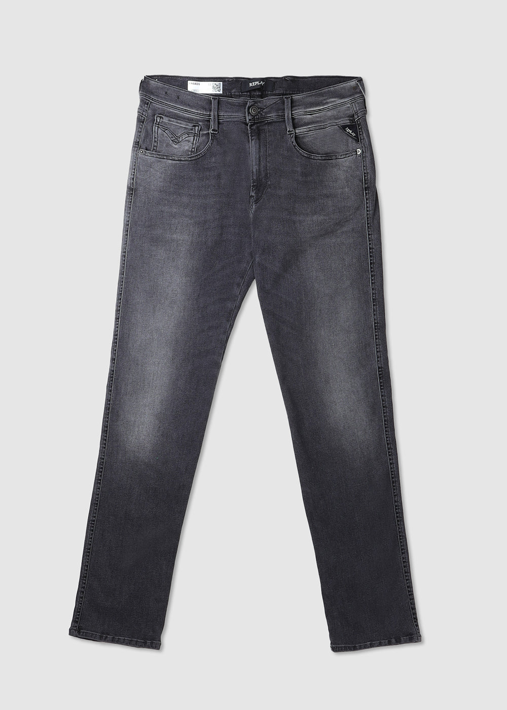 Image of Replay Mens Anbass Hyperflex Original Jeans In Dark Grey