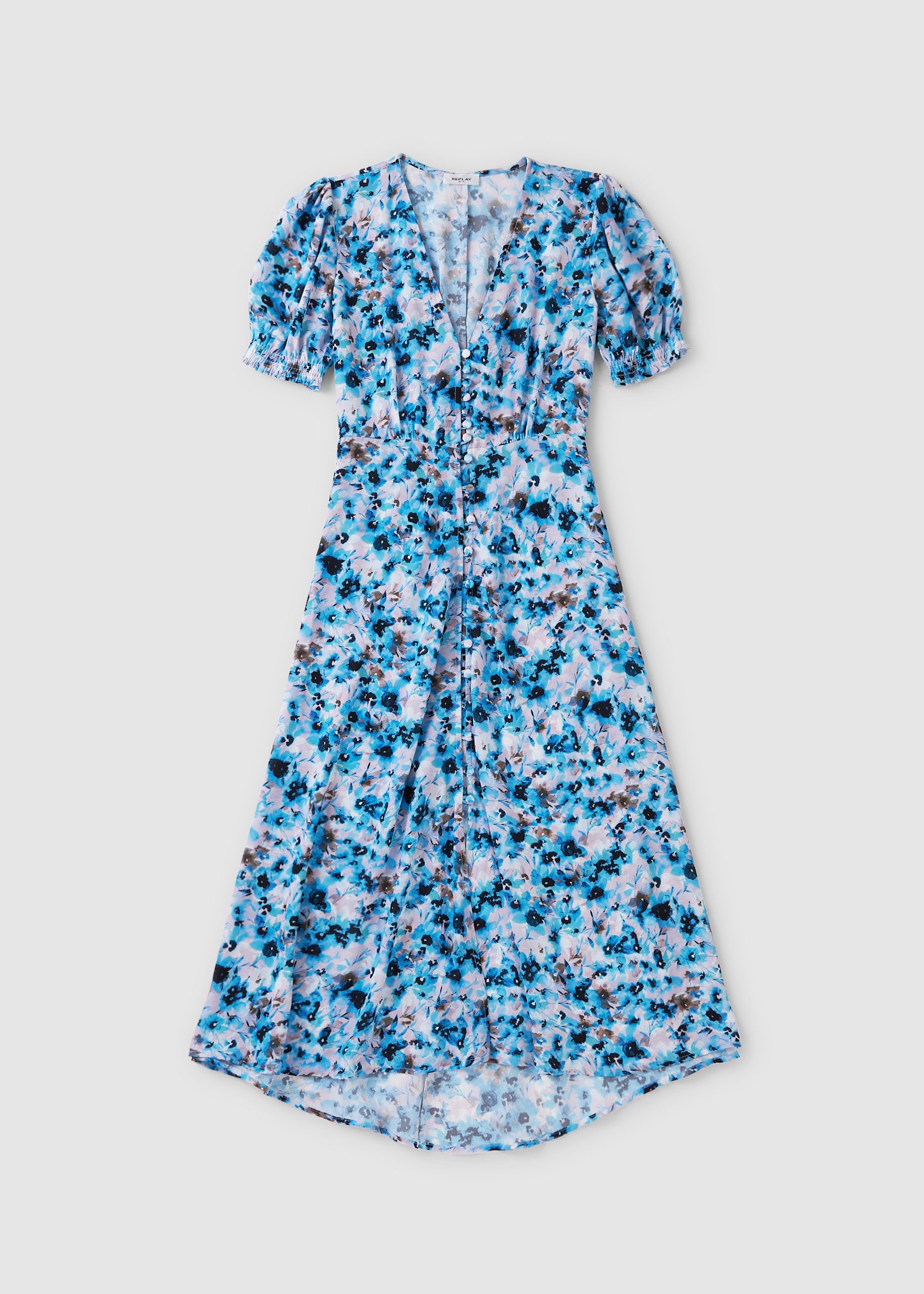 Image of Replay Womens Patterned Midi Dress In White Azure Blue