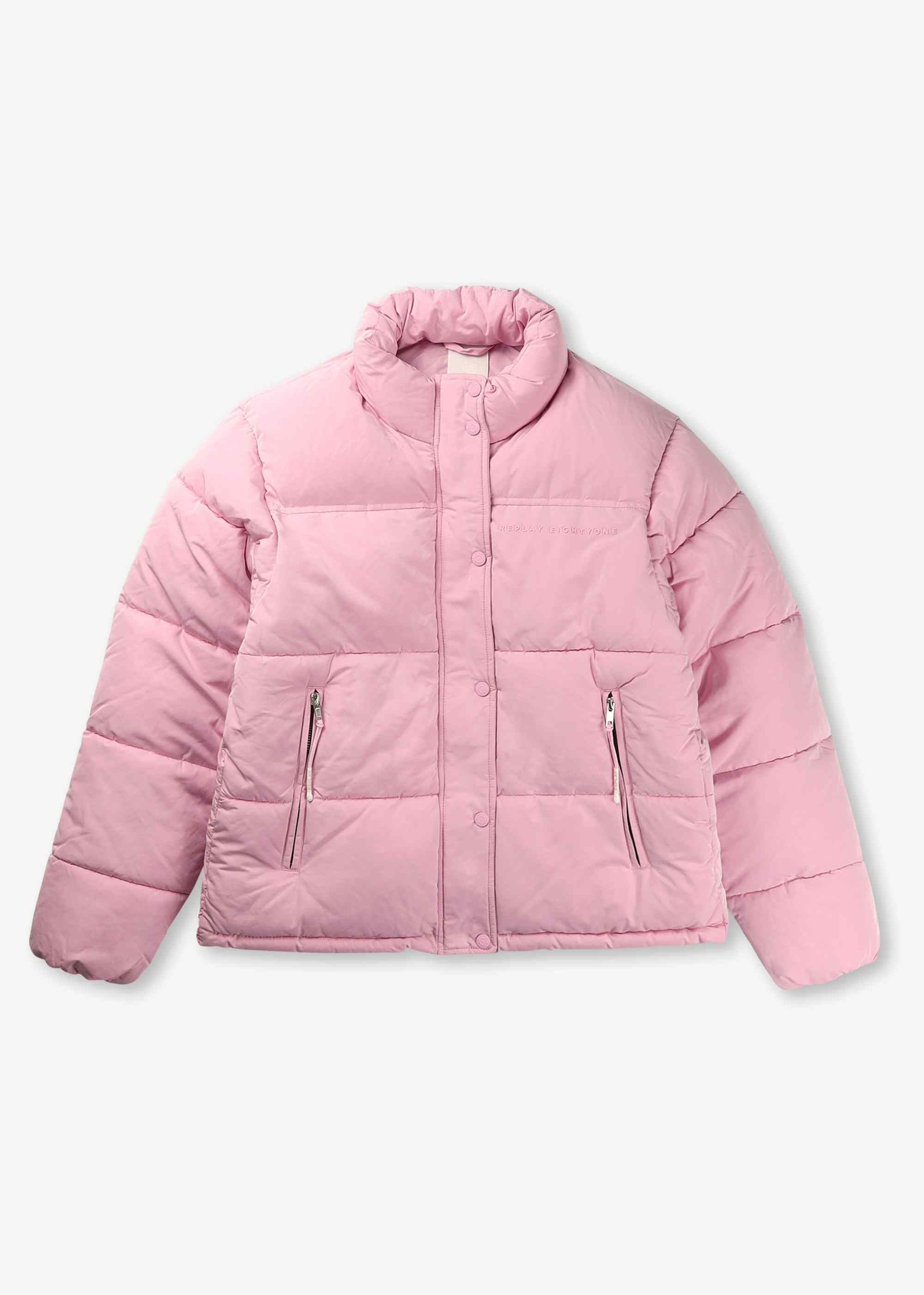 Image of Replay Womens Short Puffer Jacket In Almond Pink