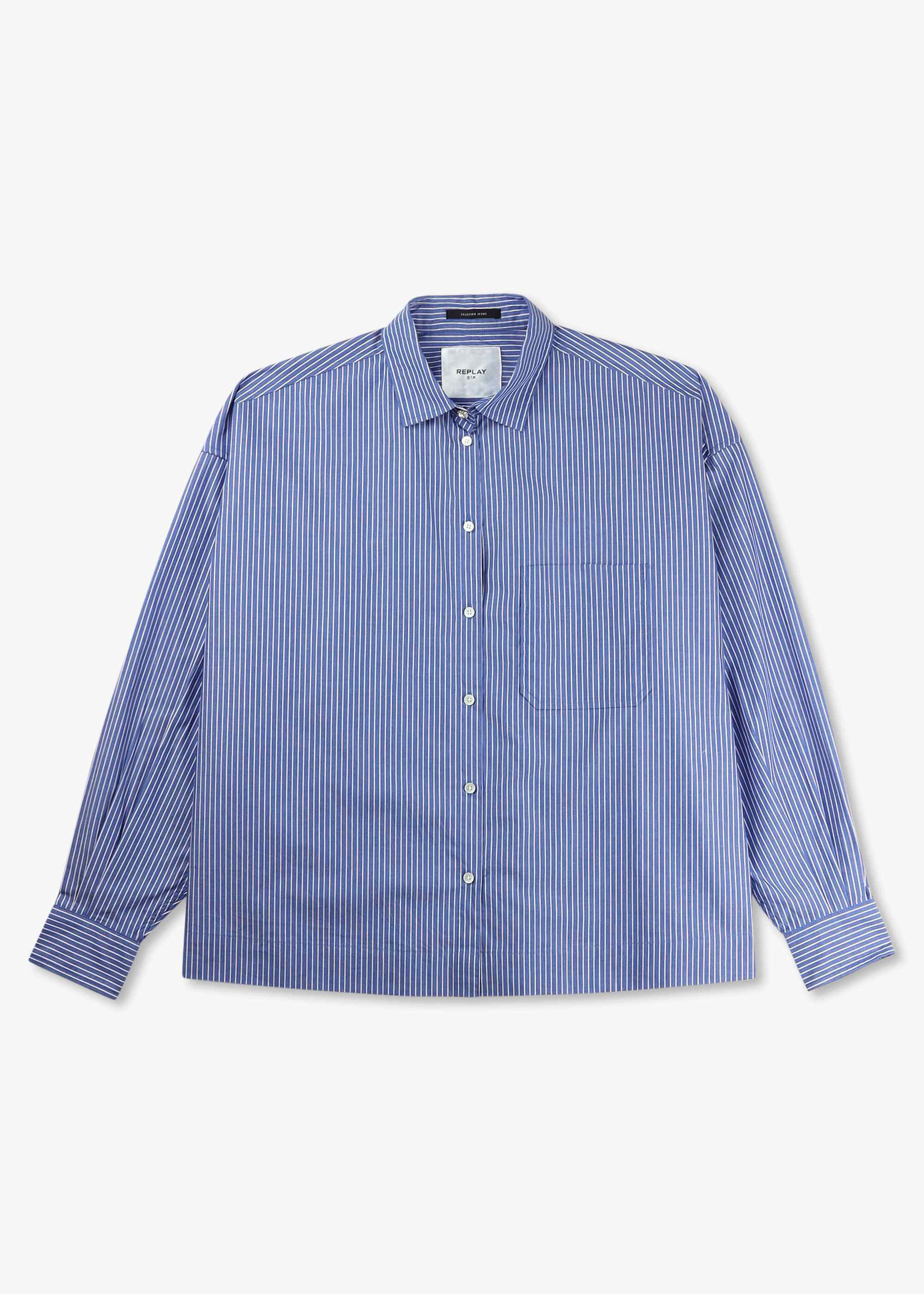 Image of Replay Womens Striped Boxy Shirt In Blue White