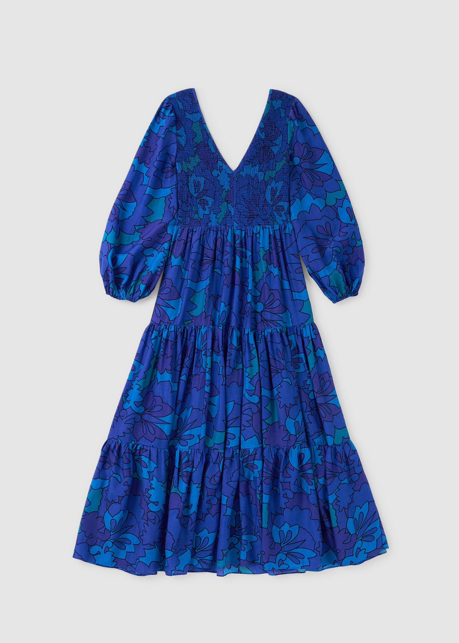 Image of Rixo Womens Brooke Shirred Maxi Dress In Looking Glass Blue