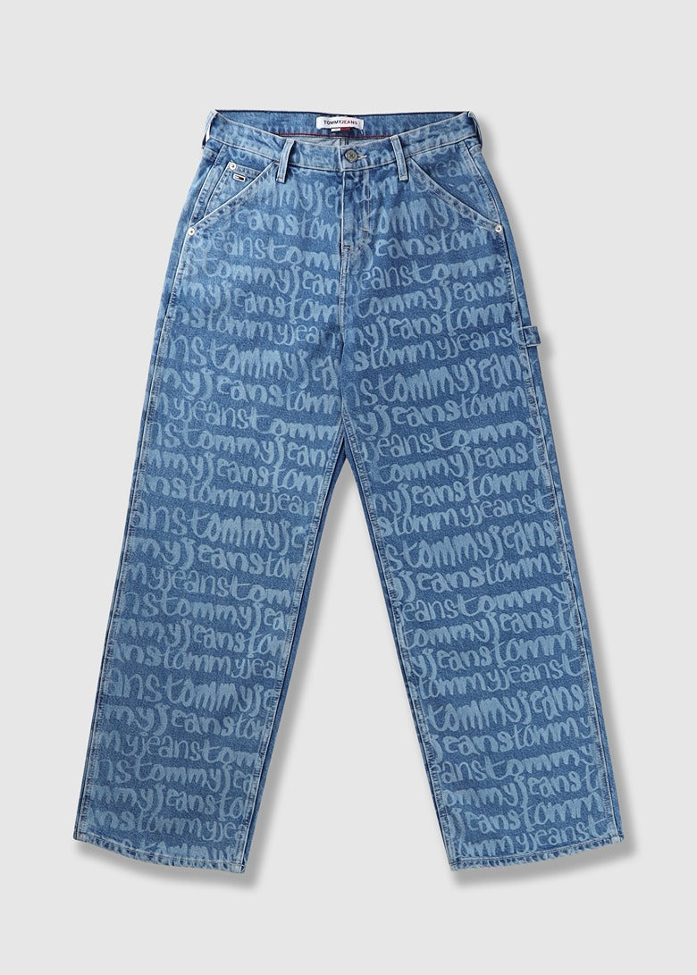 Image of Tommy Hilfiger Womens Daisy Baggy Script Print Jeans In Denim